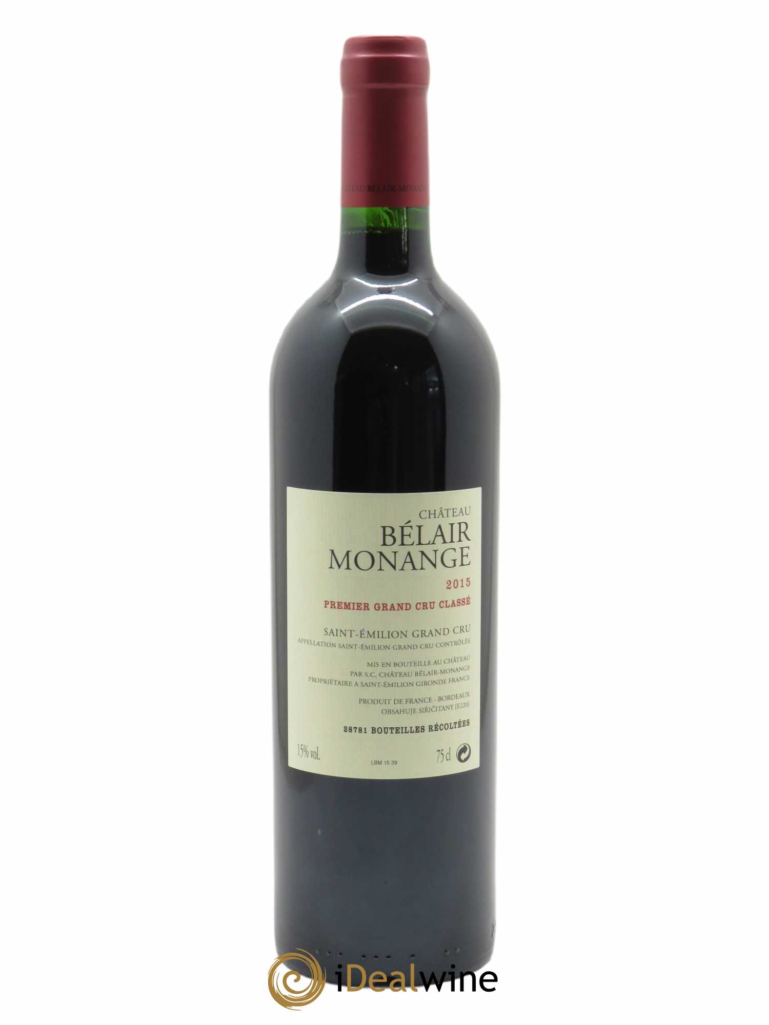 Château Belair (Belair-Monange) 1er Grand Cru Classé B (OWC if 6 bts) 2015 - Lot of 1 bottle - 1