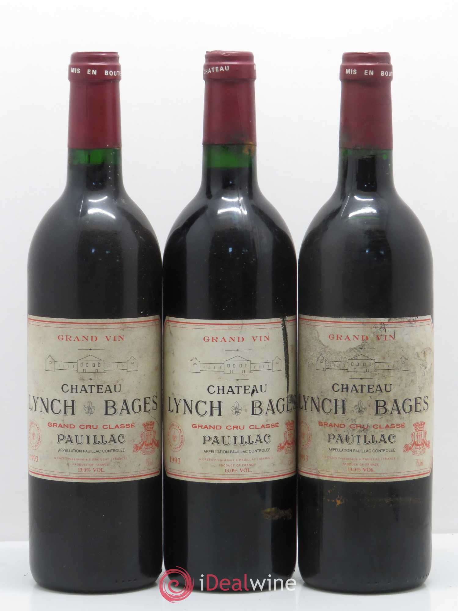 Château Lynch Bages 5ème Grand Cru Classé 1993 - Lot de 3 bouteilles - 0
