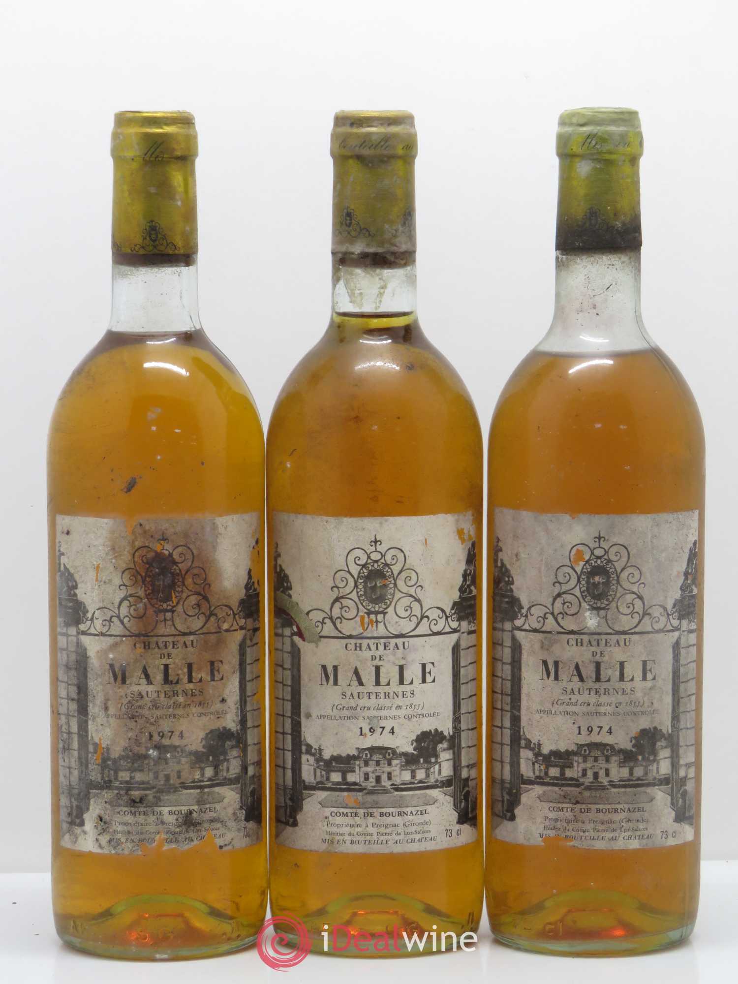 Château de Malle 2ème Grand Cru Classé 1974 - Lotto di 3 bottiglie - 0