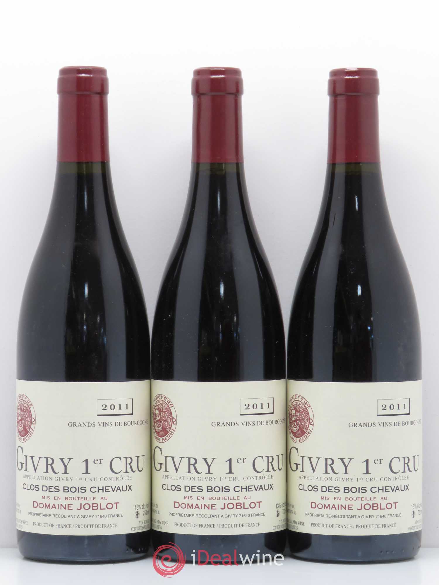 Givry 1er Cru Joblot (Domaine) Clos des Bois Chevaux Domaine Joblot 2011 - Lotto di 3 bottiglie - 0