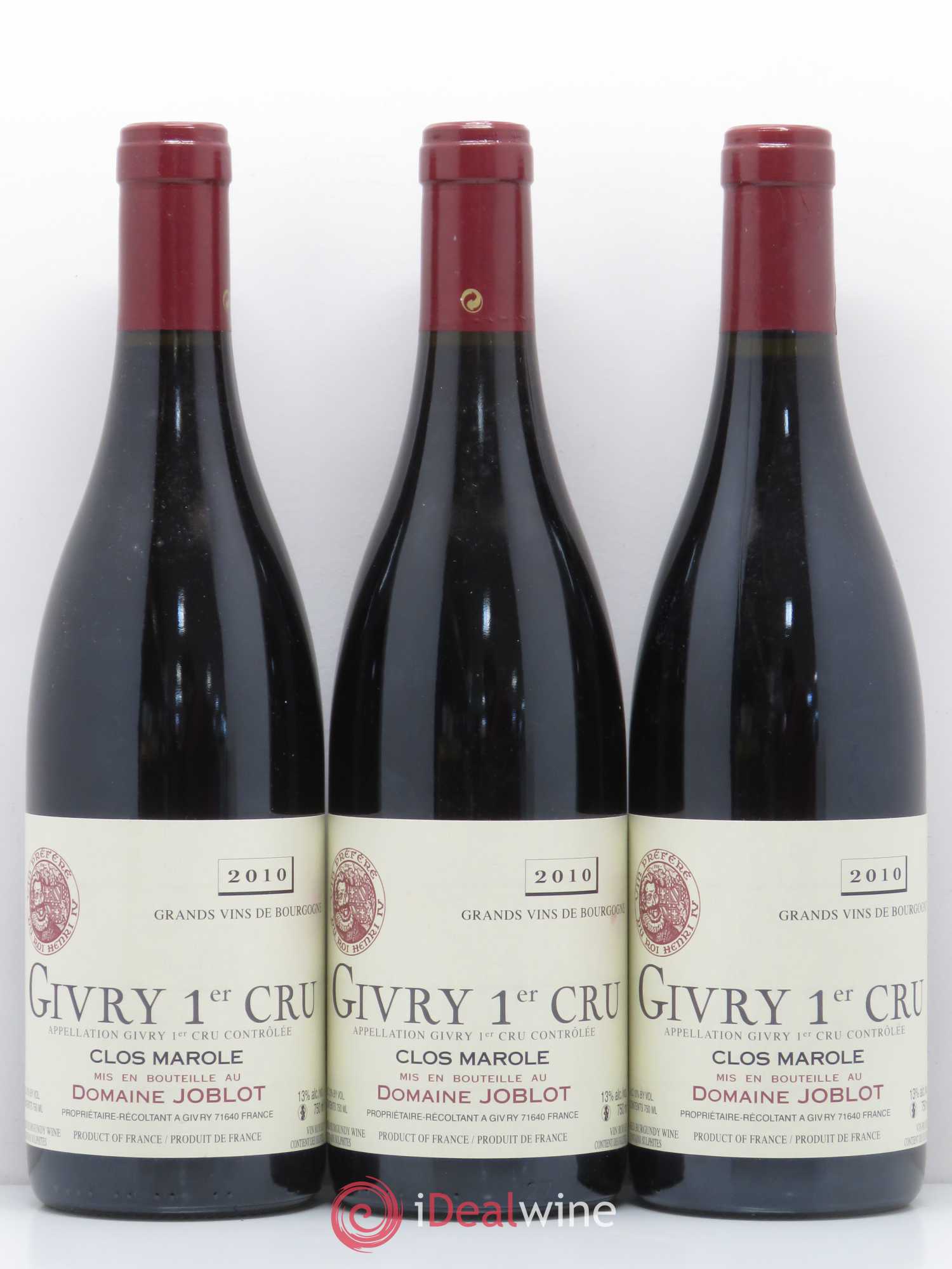 Givry 1er Cru Clos Marole Joblot (Domaine) 2010 - Lot de 3 bouteilles - 0