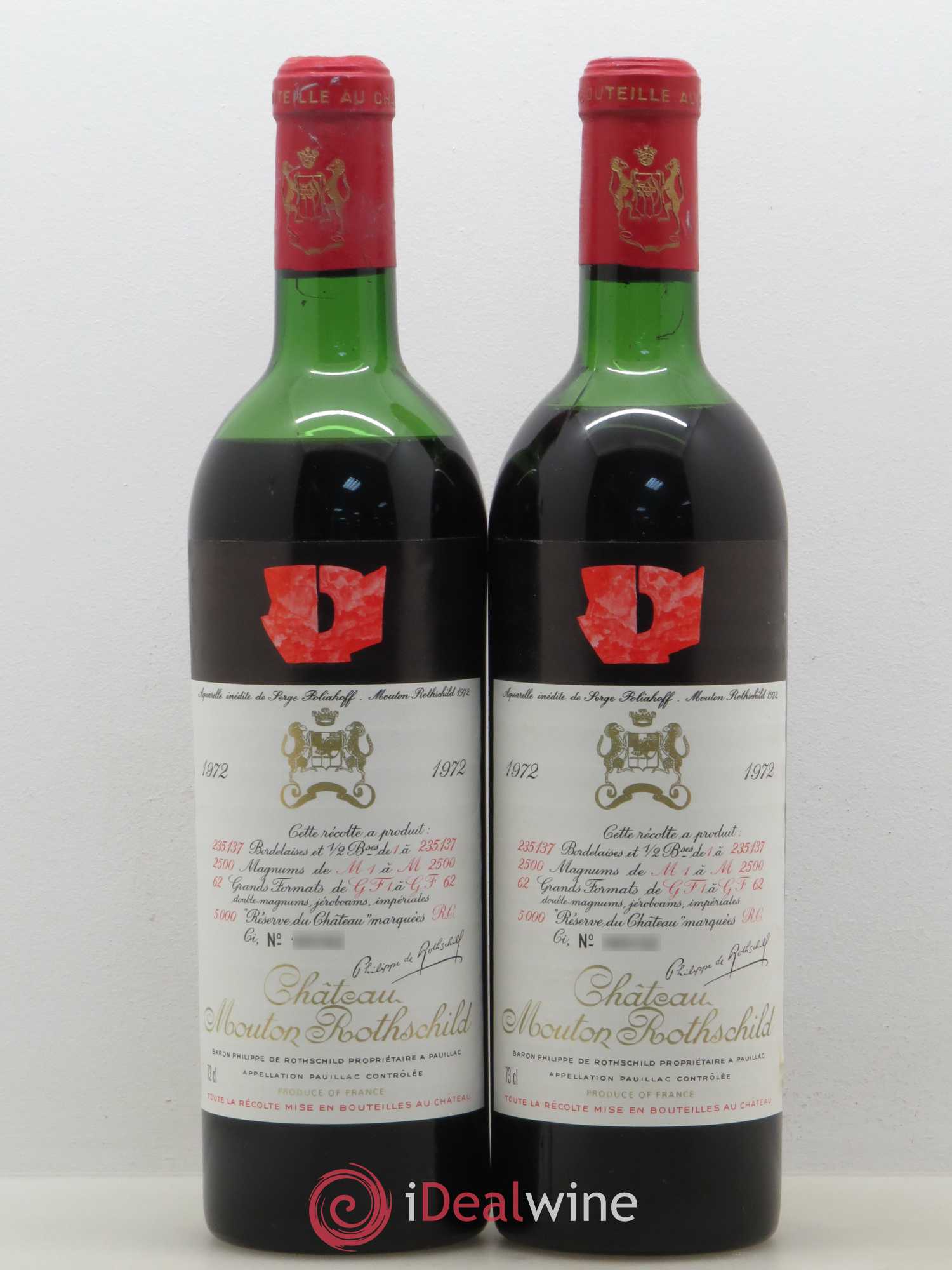 Château Mouton Rothschild 1er Grand Cru Classé 1972 - Lot of 2 bottles - 0