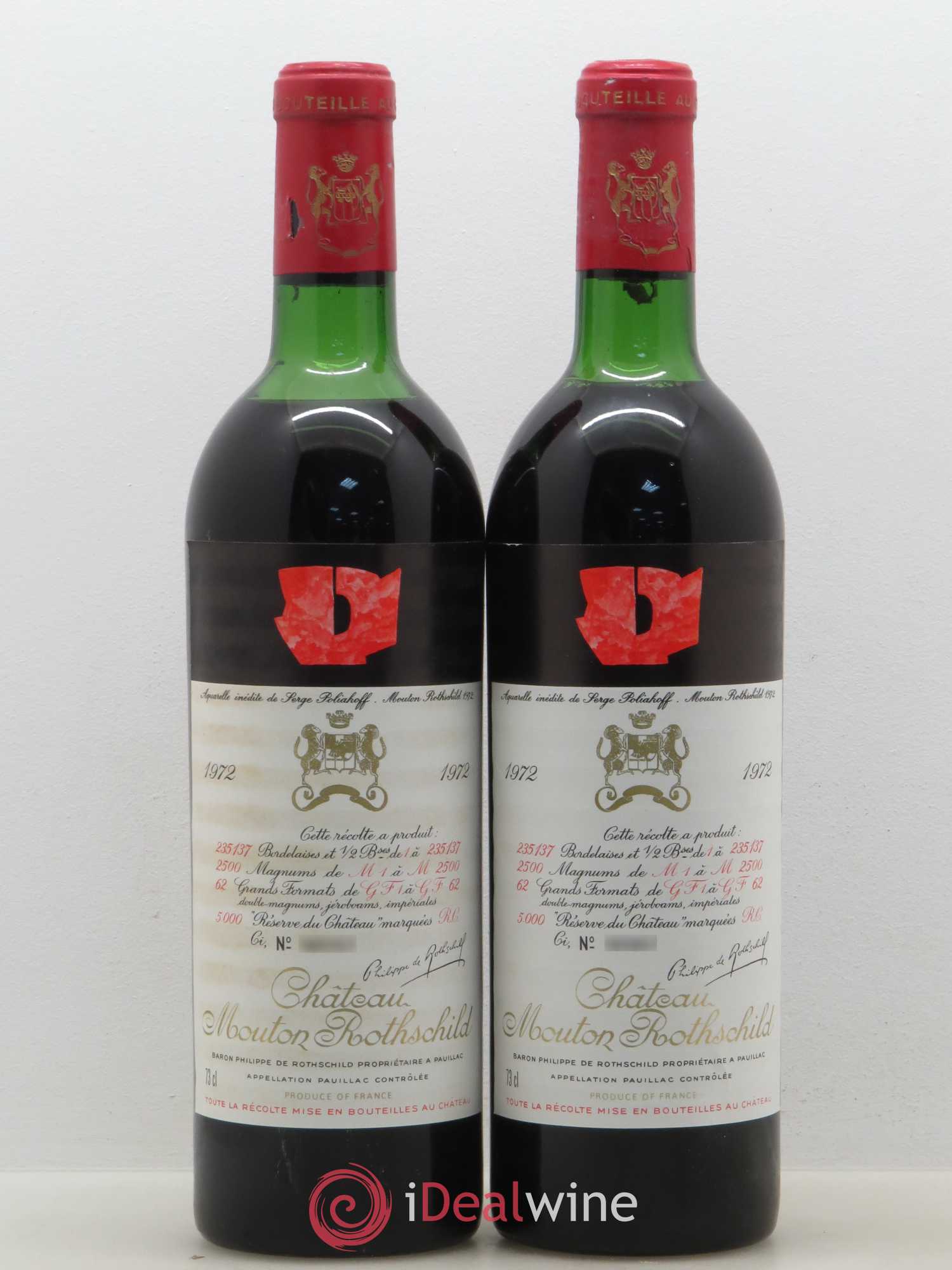 Château Mouton Rothschild 1er Grand Cru Classé 1972 - Lot de 2 bouteilles - 0