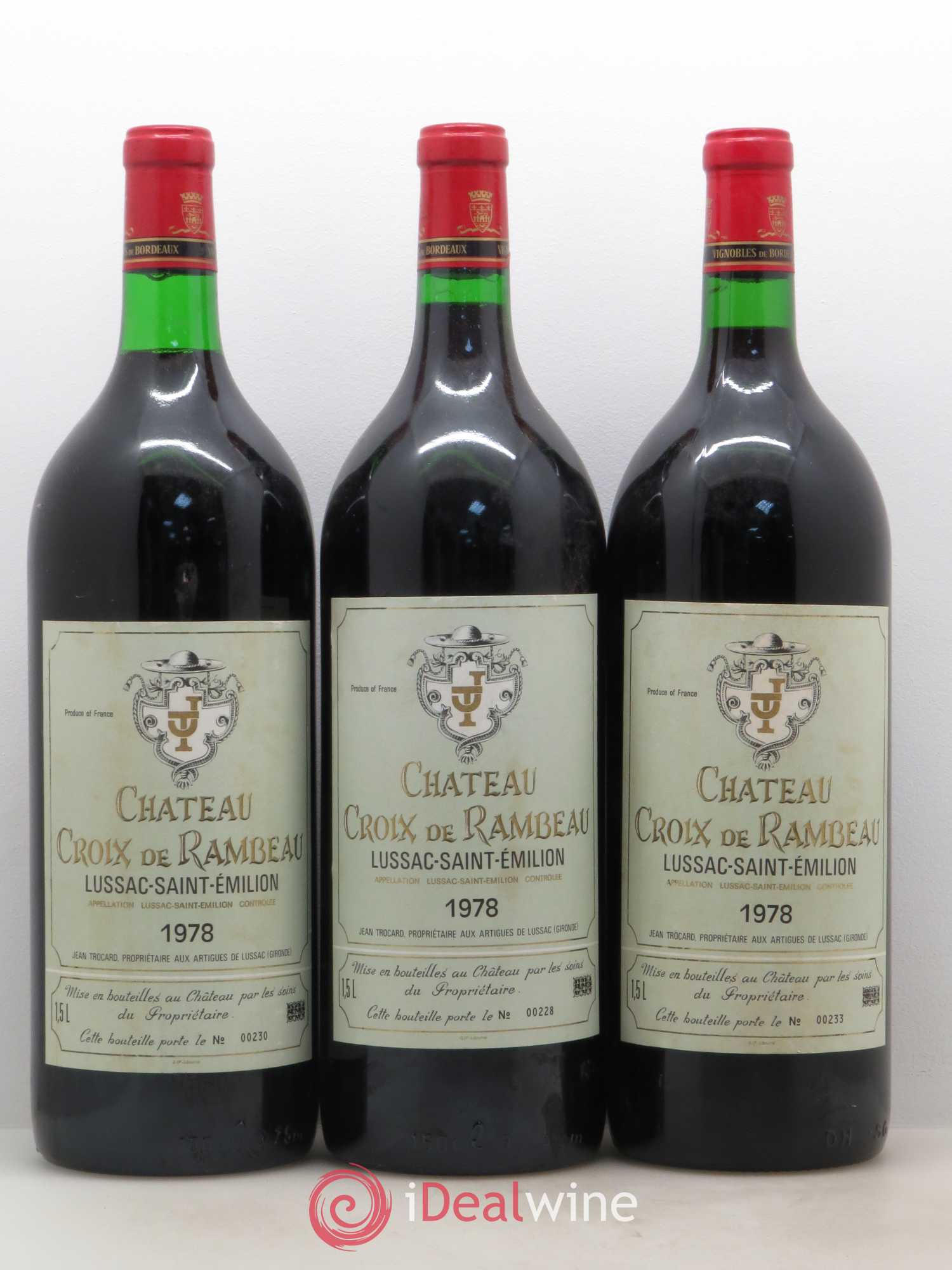 Bordeaux Lussac Saint Emilion Château Croix de Rambeau 1978 - Posten von 3 Magnum - 0