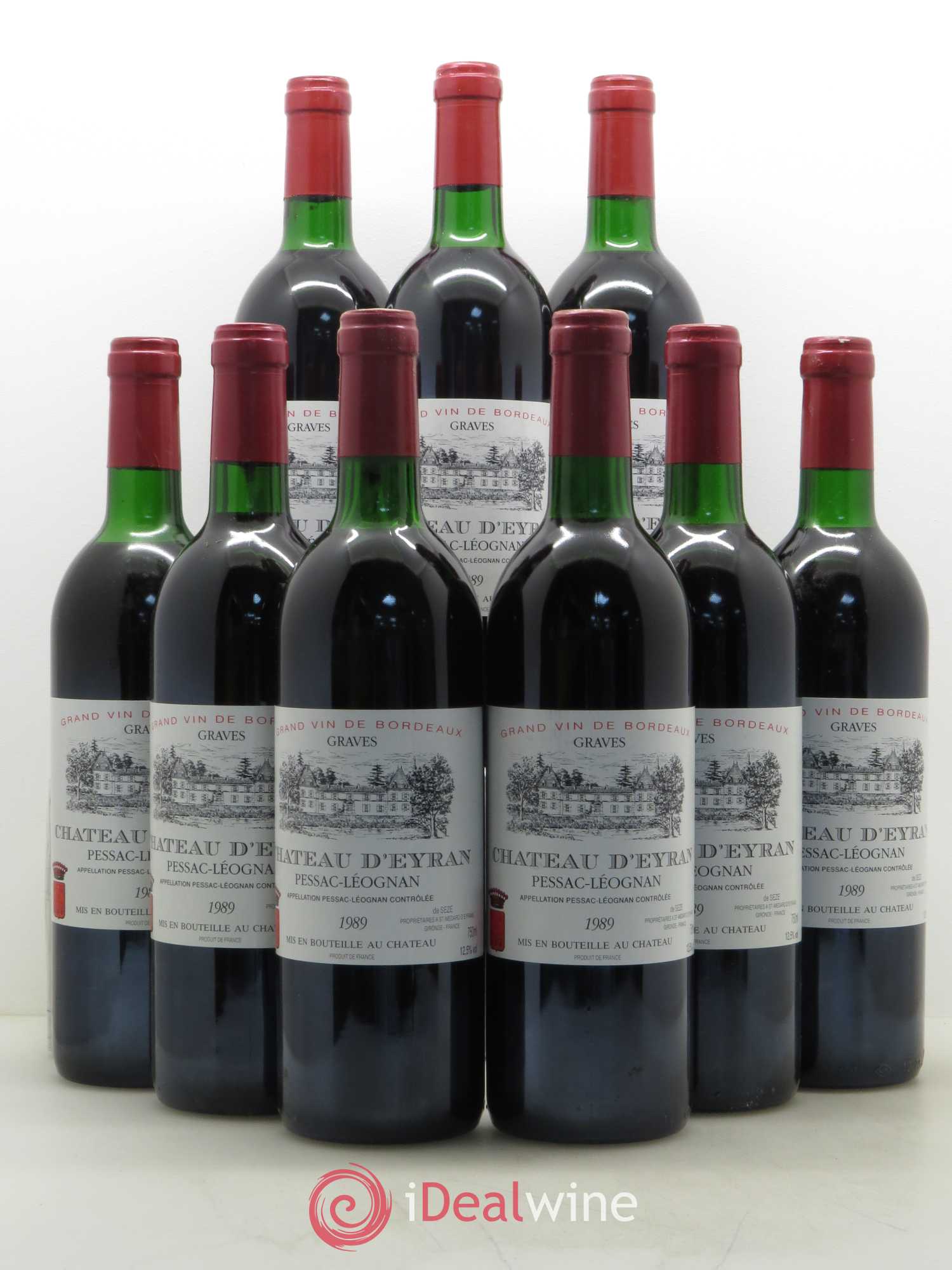 Pessac-Léognan Château d'Eyran 1989 - Lot de 9 bouteilles - 0