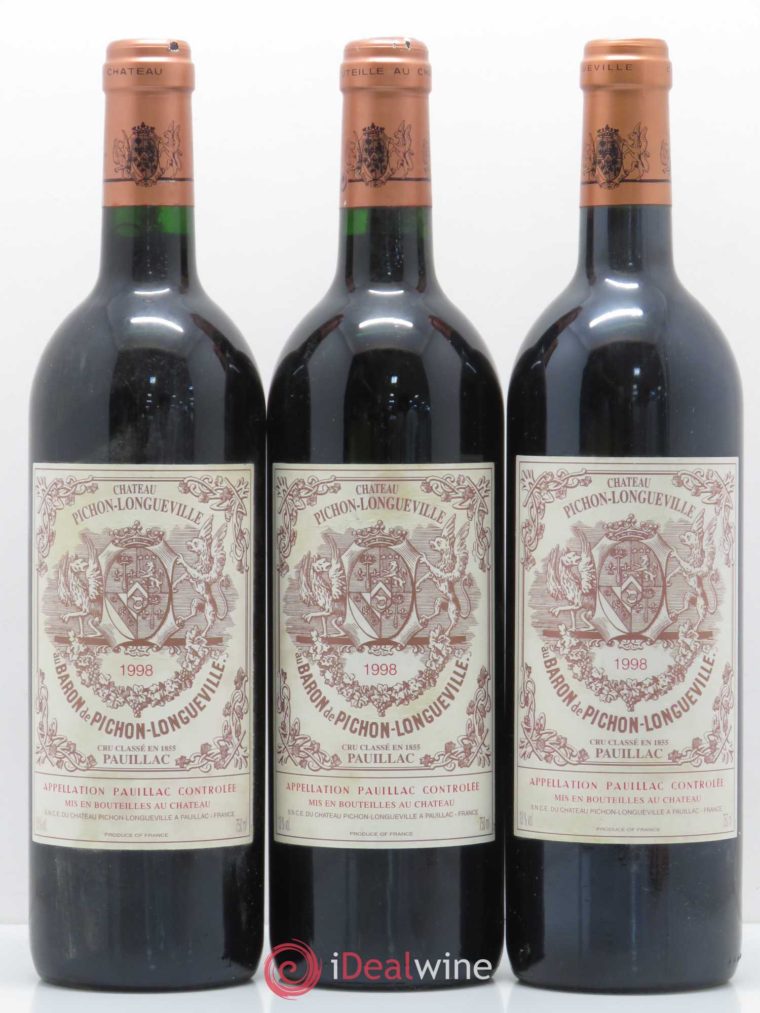 Pichon Longueville Baron 2ème Grand Cru Classé 1998 - Lotto di 3 bottiglie - 0