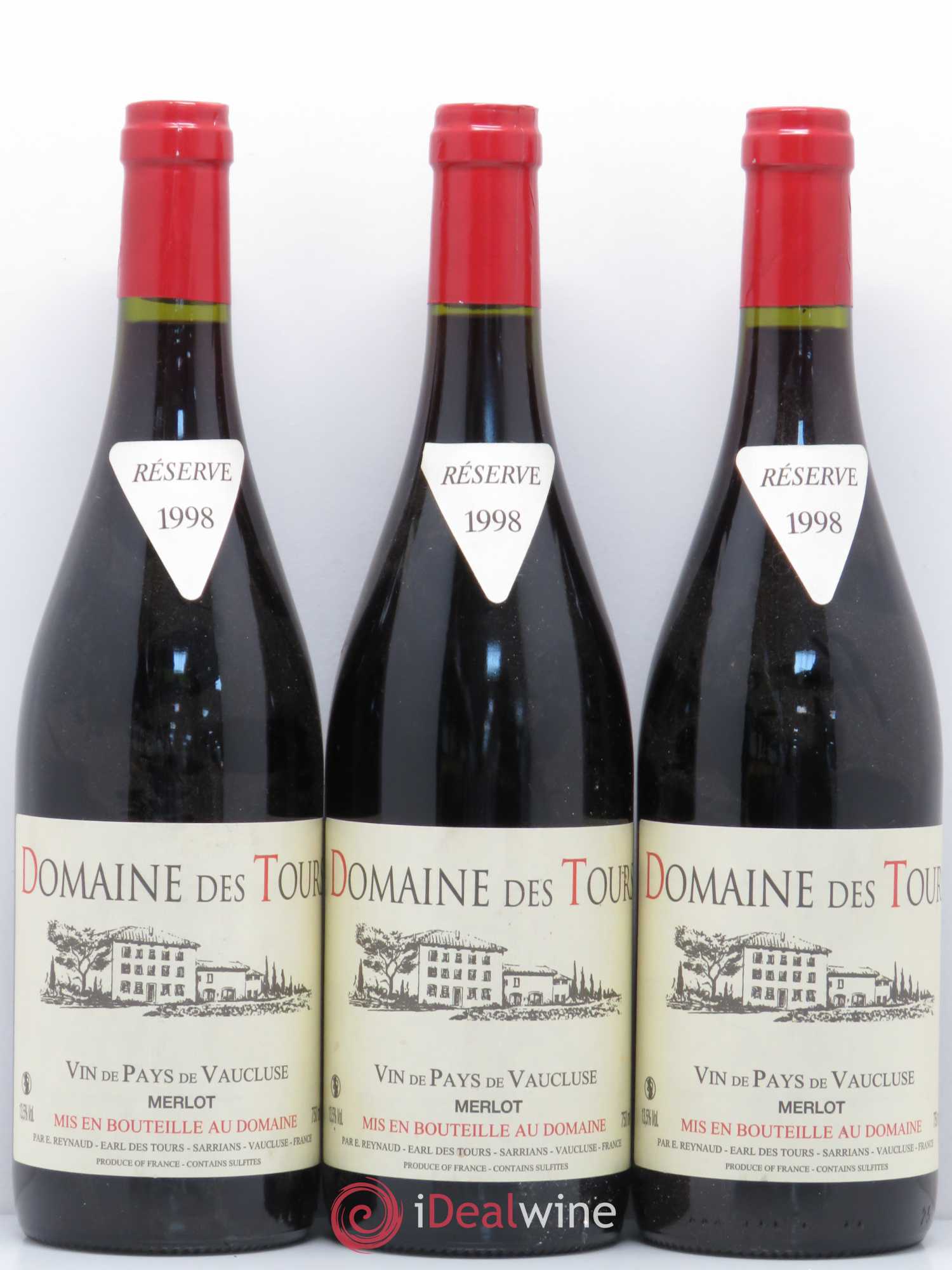 Vaucluse (Vin de Pays de Vaucluse) Domaine des Tours Emmanuel Reynaud Merlot 1998 - Lot de 3 bouteilles - 0