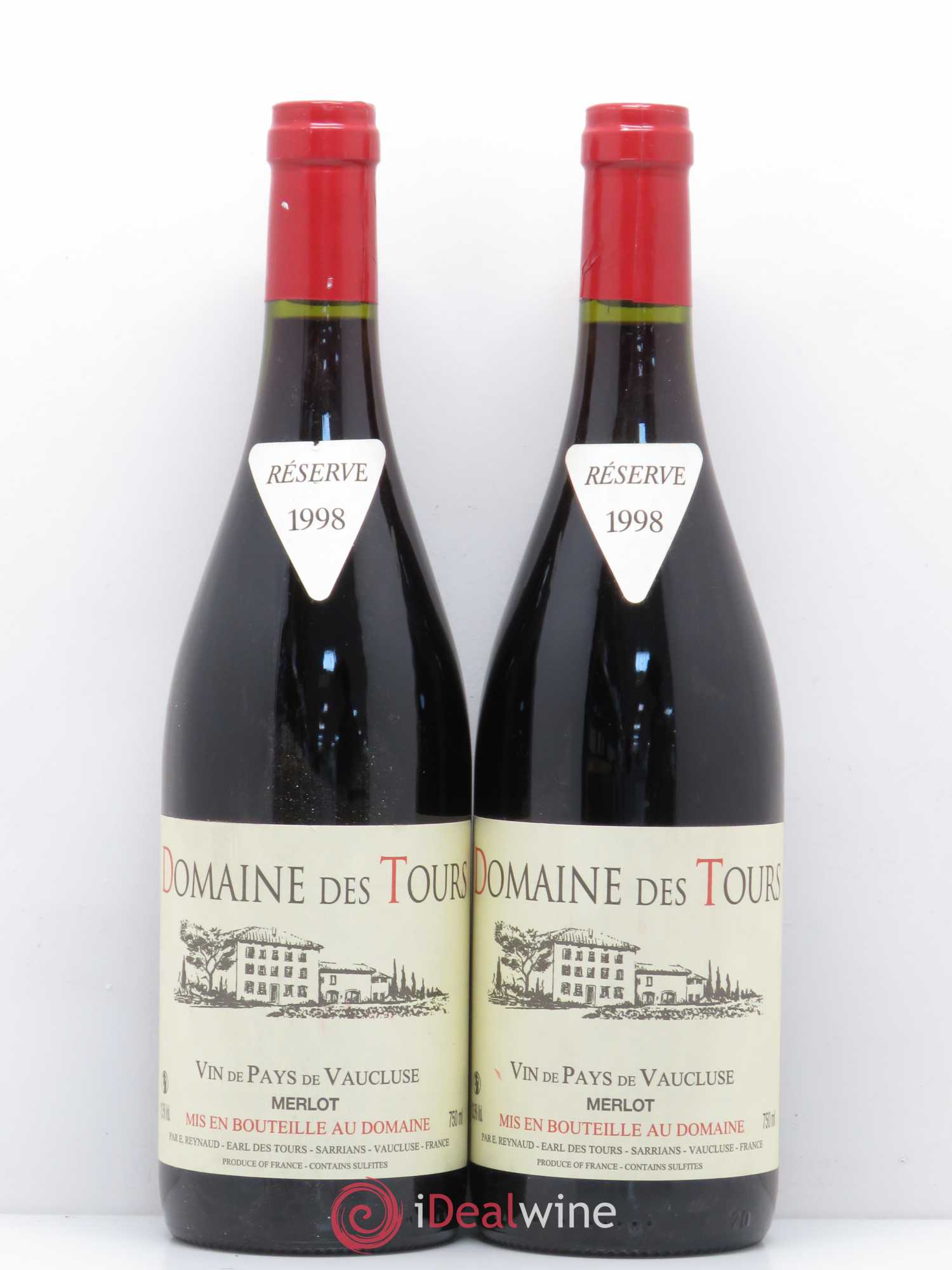 Vaucluse (Vin de Pays de Vaucluse) Domaine des Tours Emmanuel Reynaud Merlot 1998 - Lot de 2 bouteilles - 0
