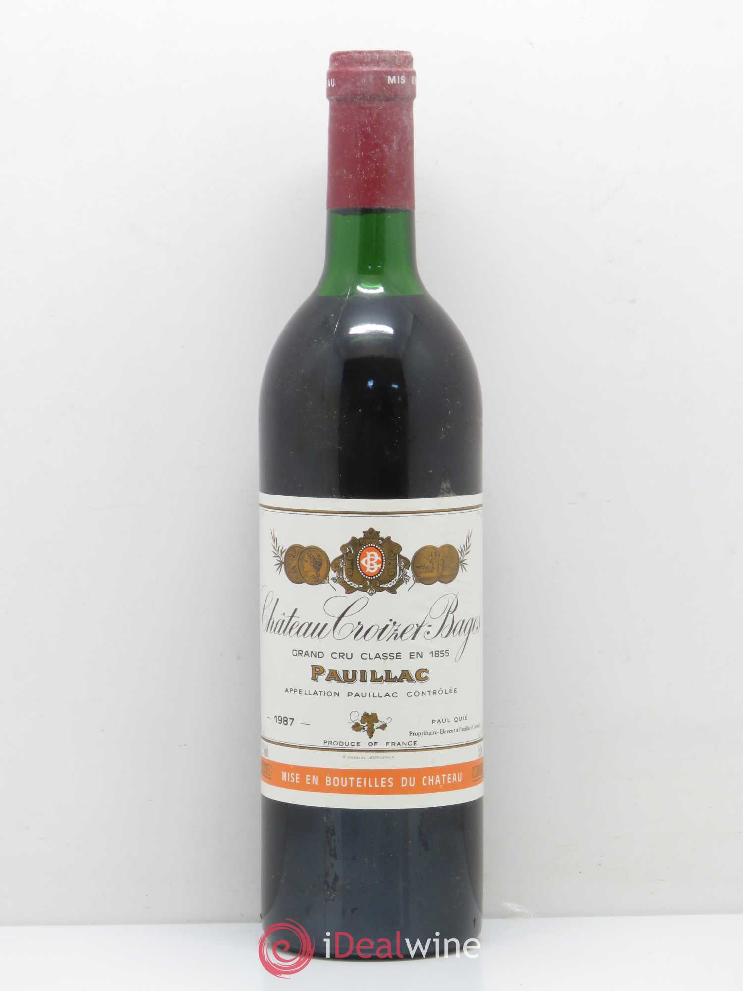 Château Croizet Bages 5ème Grand Cru Classé (sans prix de réserve) 1987 - Lot de 1 bouteille - 0
