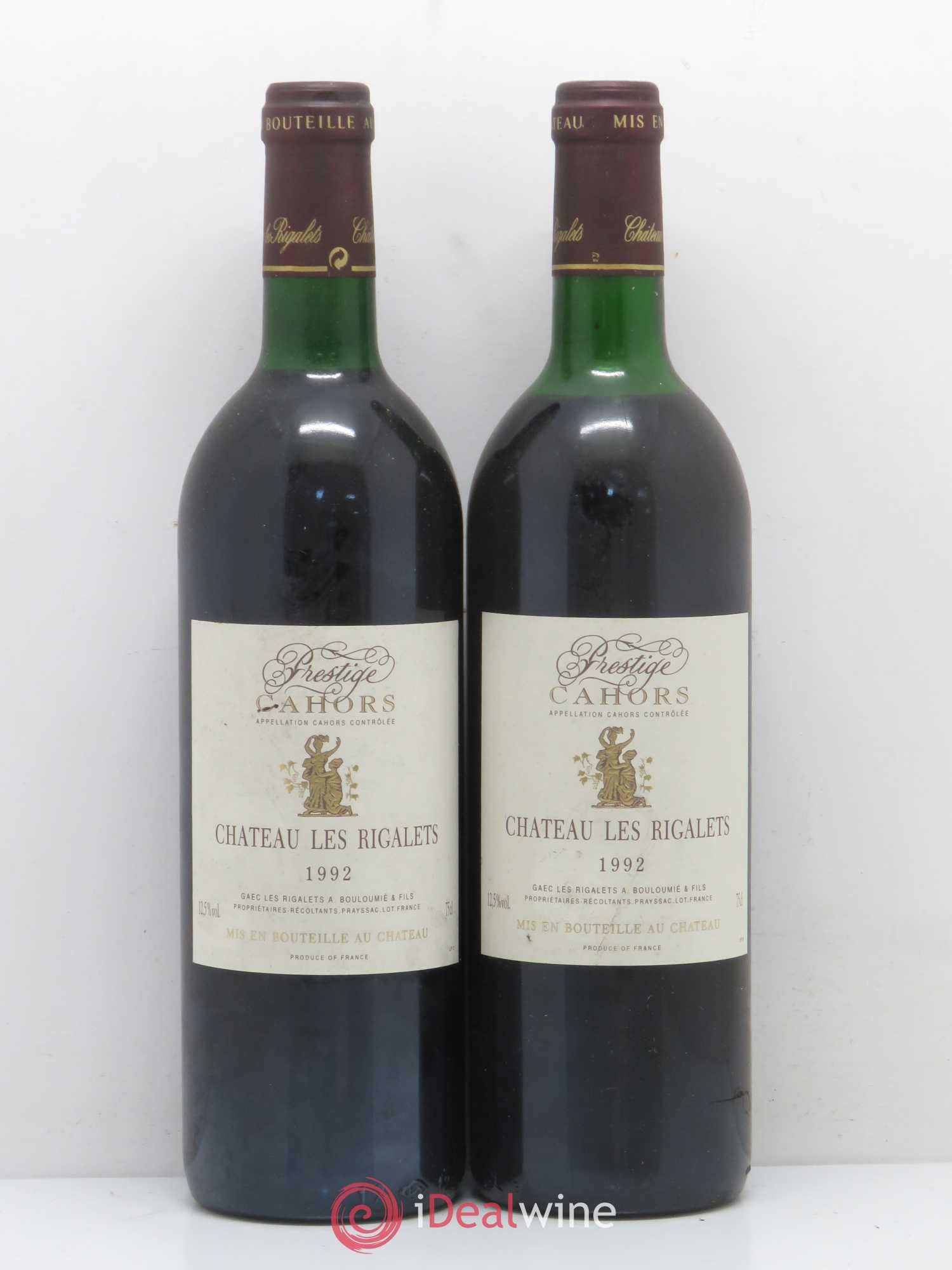 Cahors Château Les Rigalets Prestige 1992 - Lot de 2 bouteilles - 0