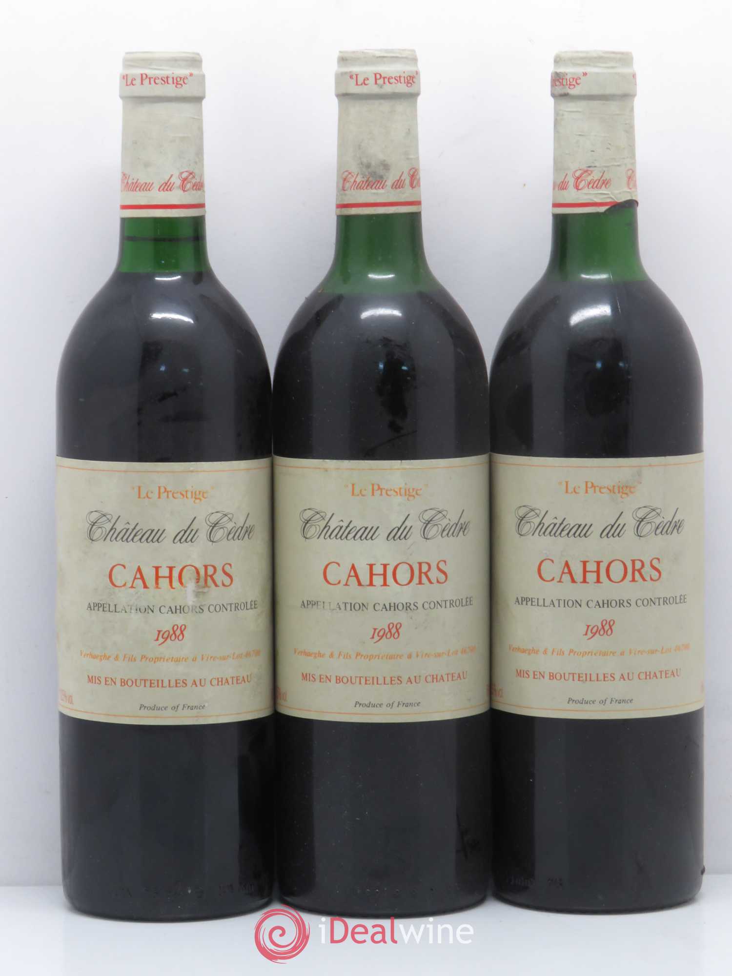 Cahors Château du Cèdre Pascal et Jean-Marc Verhaeghe Cuvée Prestige 1988 - Lot de 3 bouteilles - 0