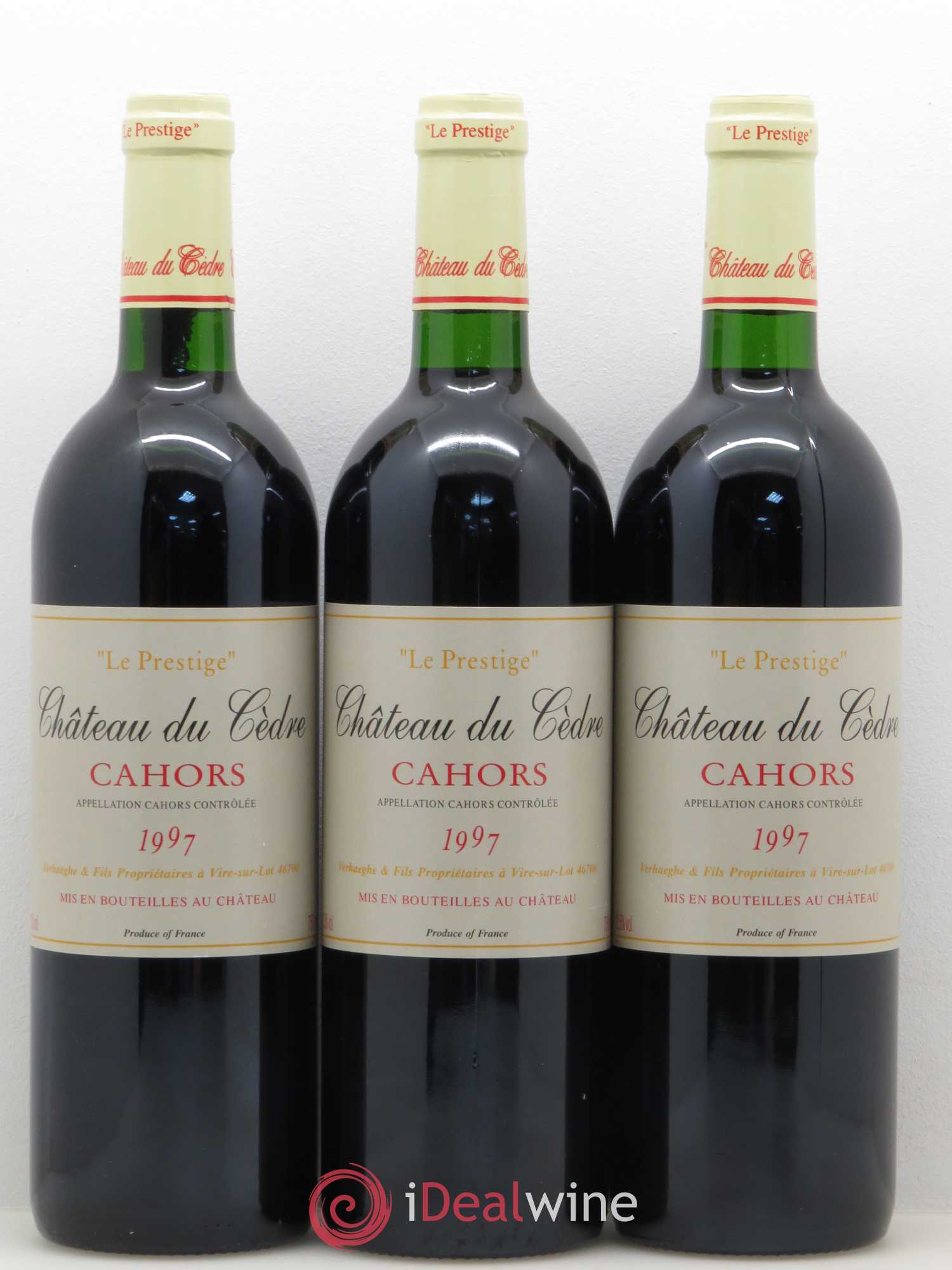 Cahors Château du Cèdre Pascal et Jean-Marc Verhaeghe Prestige 1997 - Lot de 3 bouteilles - 0