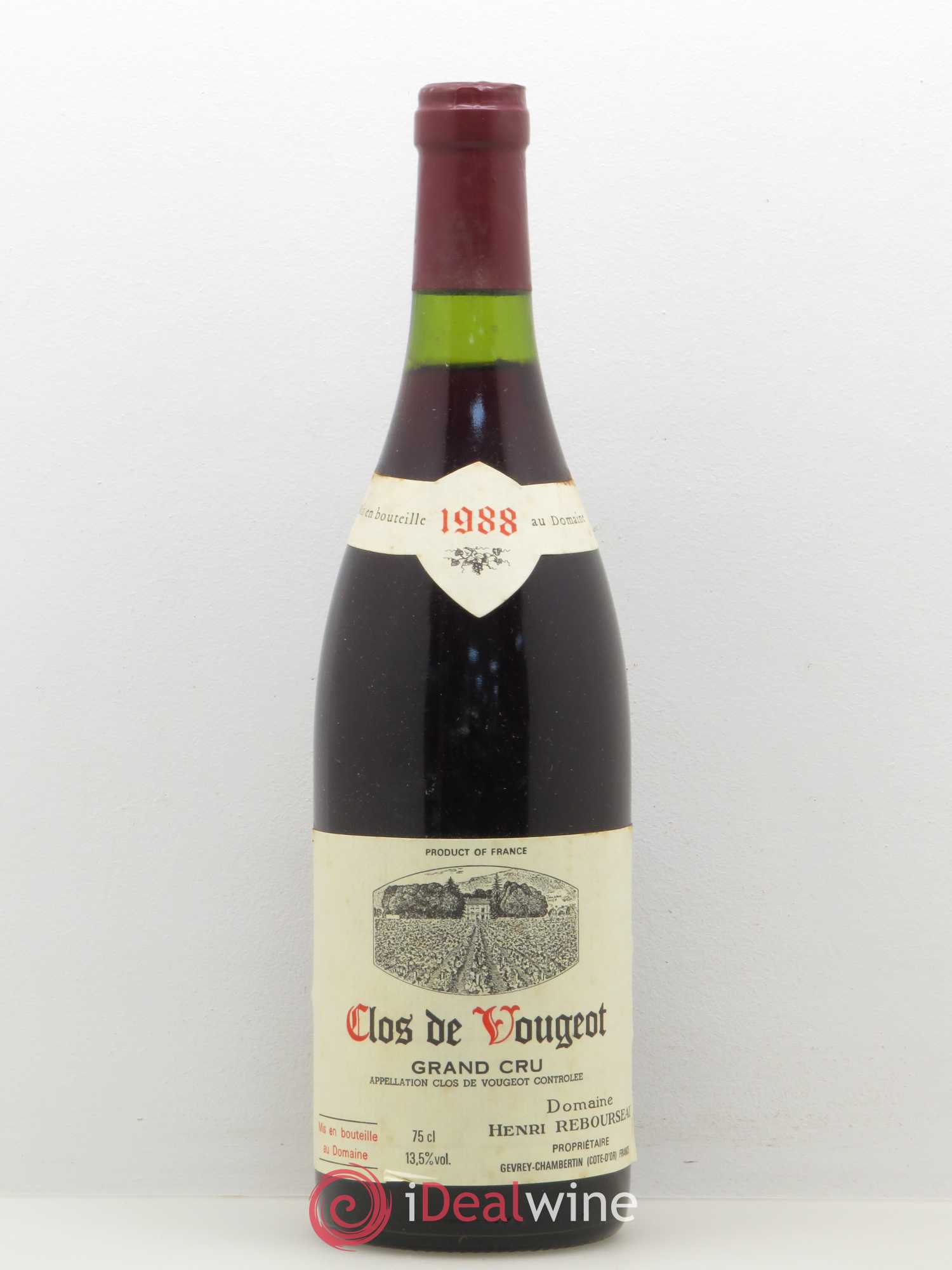 Clos de Vougeot Grand Cru Henri Rebourseau (Domaine) 1988 - Lot de 1 bouteille - 0