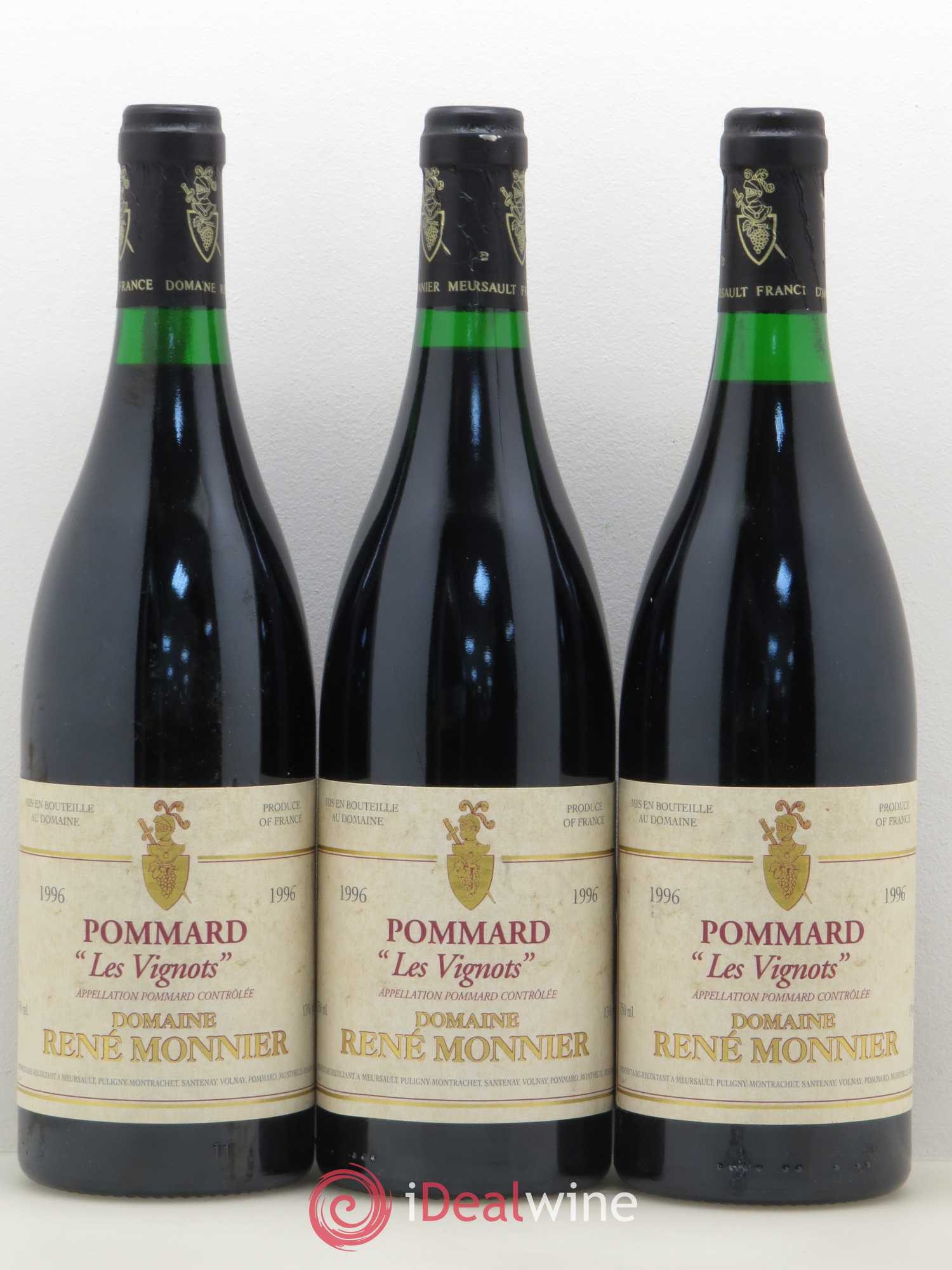 Pommard Les Vignots René Monnier 1996 - Lot de 3 bouteilles - 0