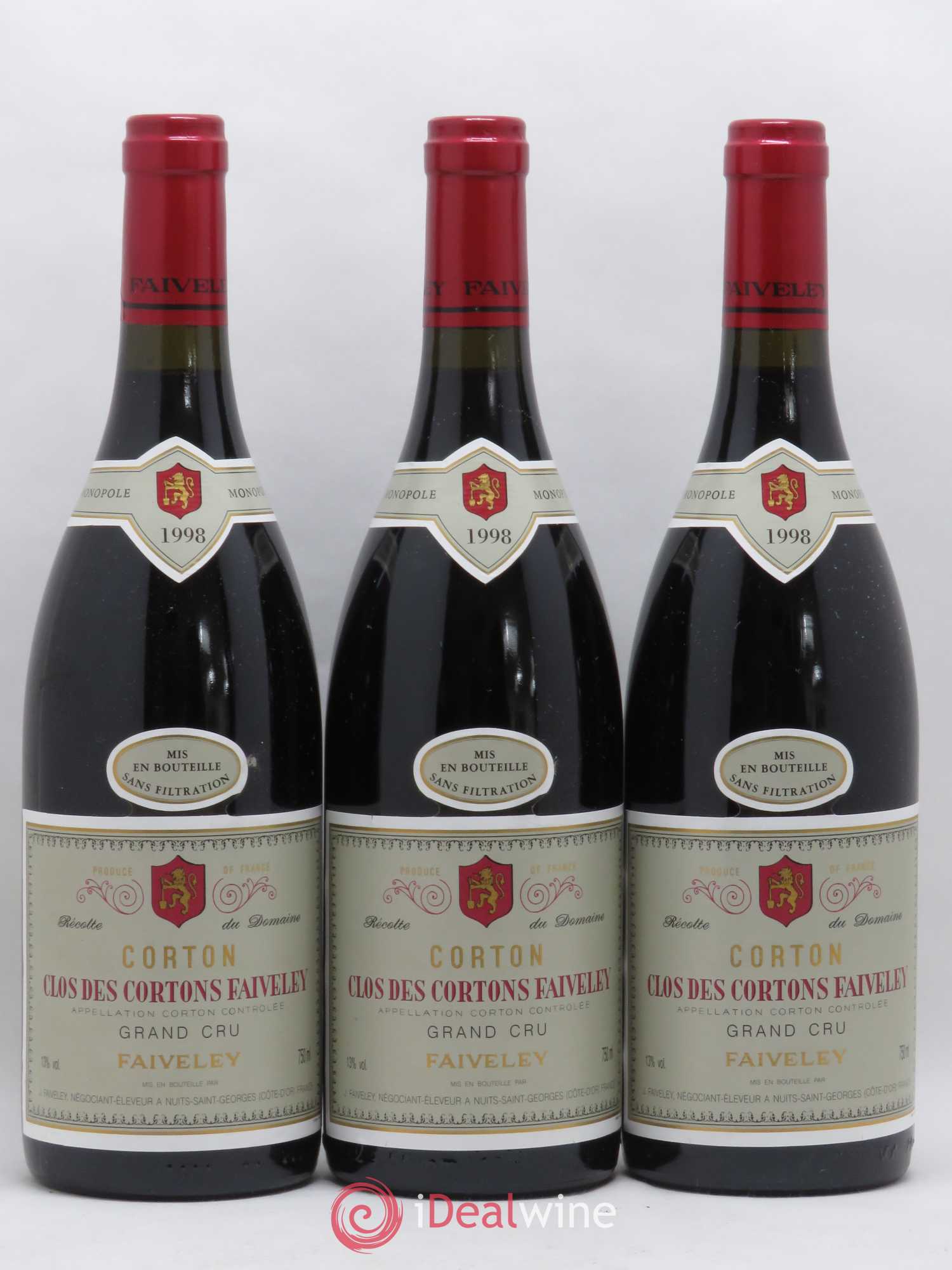 Corton Grand Cru Clos des Cortons Faiveley 1998 - Lot de 3 bouteilles - 0