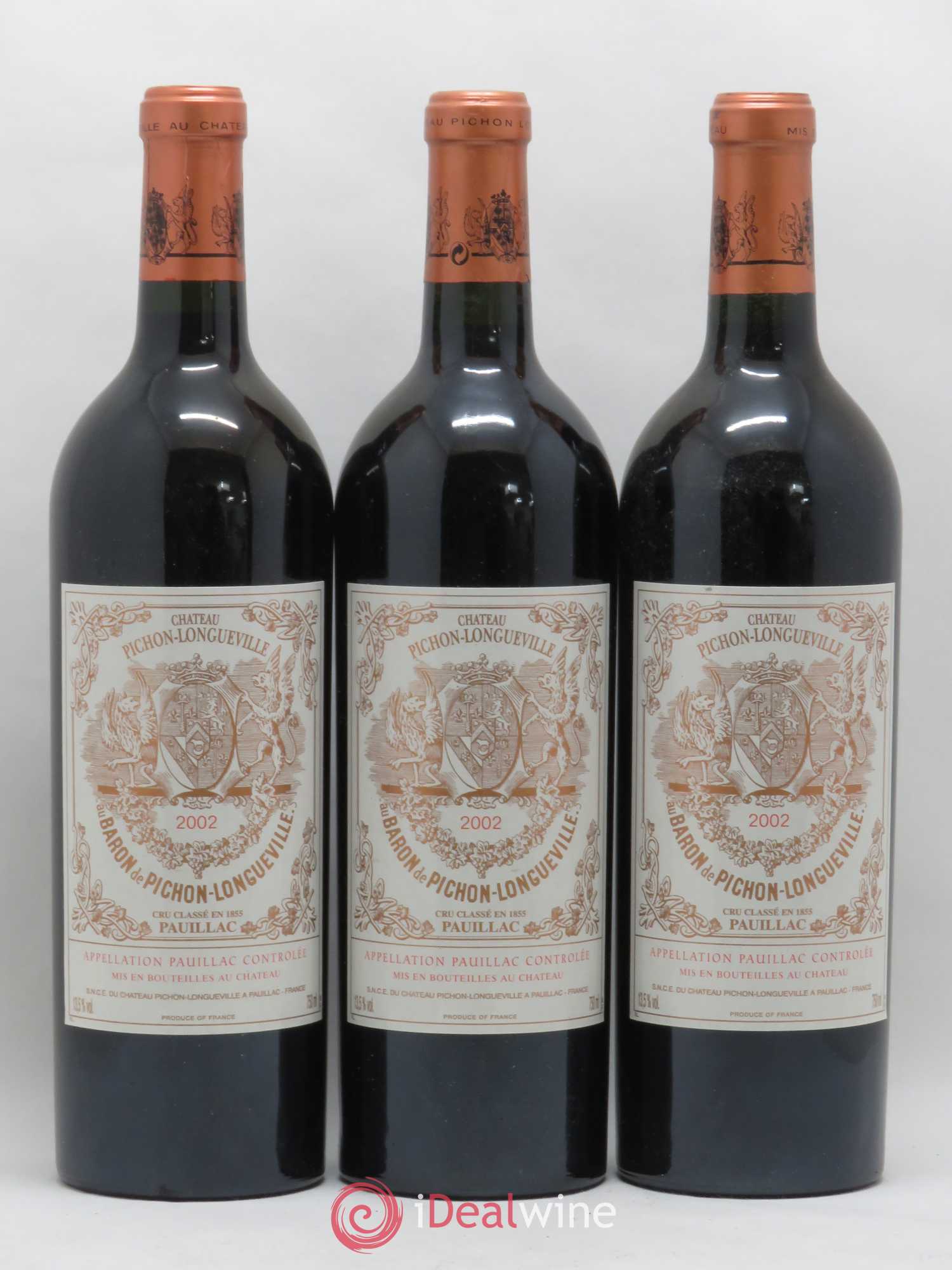 Pichon Longueville Baron 2ème Grand Cru Classé 2002 - Lot de 3 bouteilles - 0