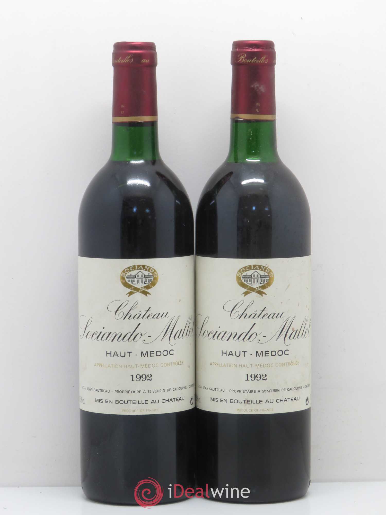 Château Sociando Mallet 1992 - Lot de 2 bouteilles - 0