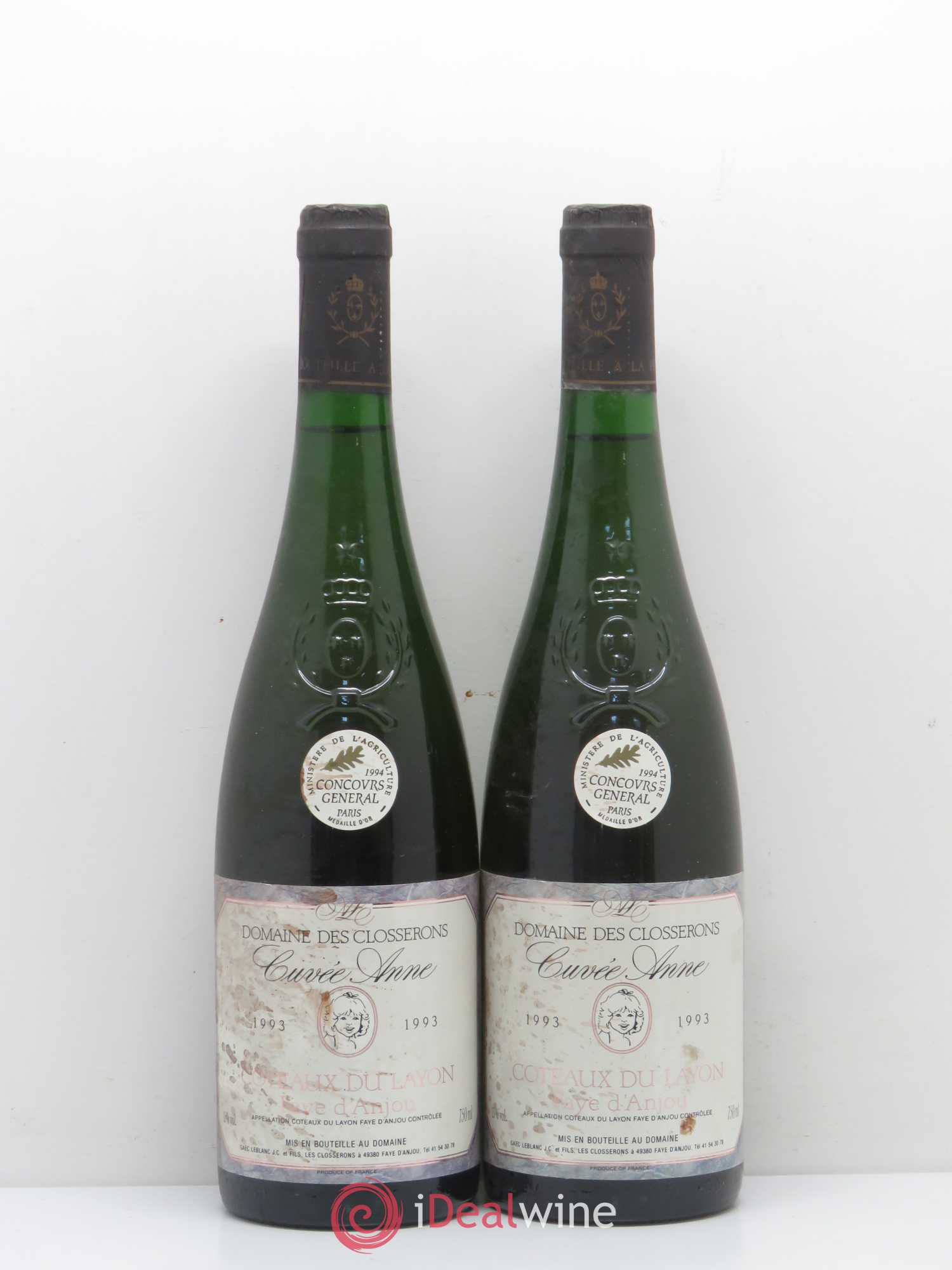 Coteaux du Layon Faye d'Anjou Cuvée Anne Domaine des Closserons 1993 - Lotto di 2 bottiglie - 0