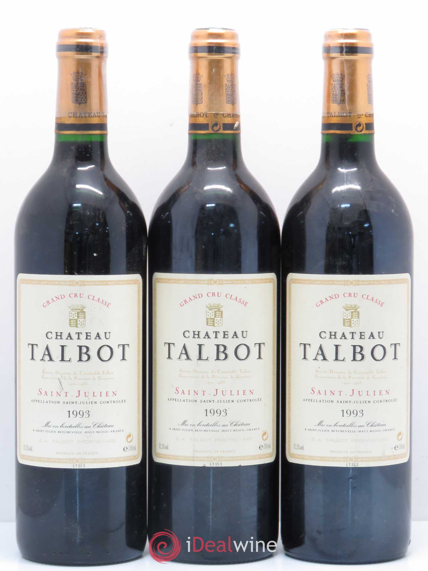 Château Talbot 4ème Grand Cru Classé 1993 - Lot de 3 bouteilles - 0