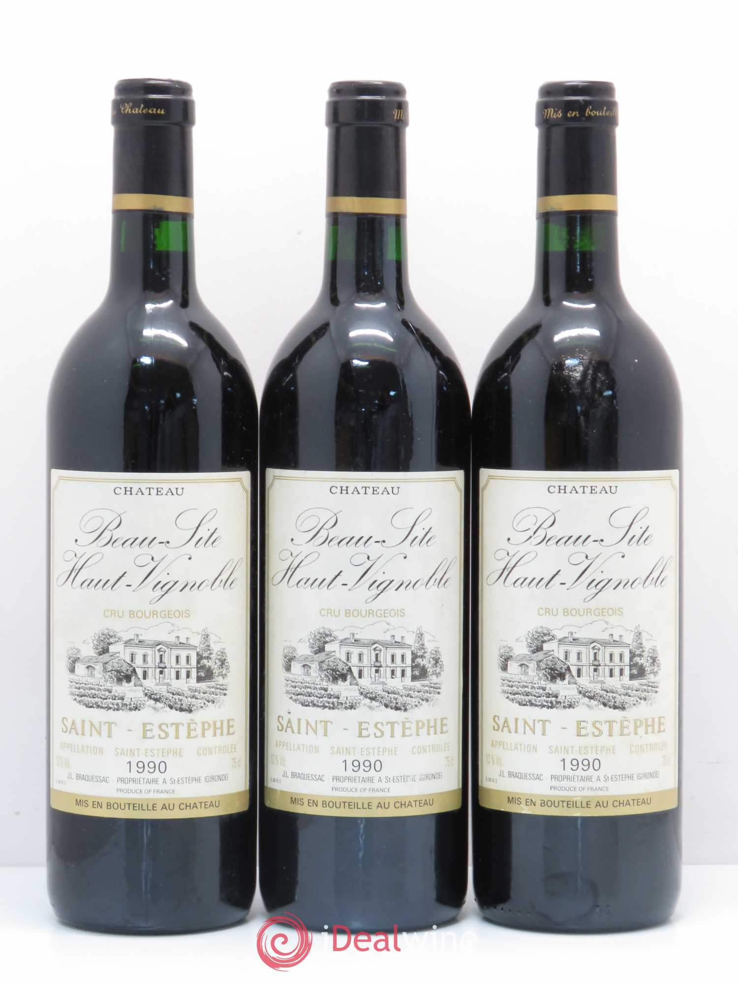 Château Beau Site Haut Vignoble Cru Bourgeois 1990 - Lot de 3 bouteilles - 0