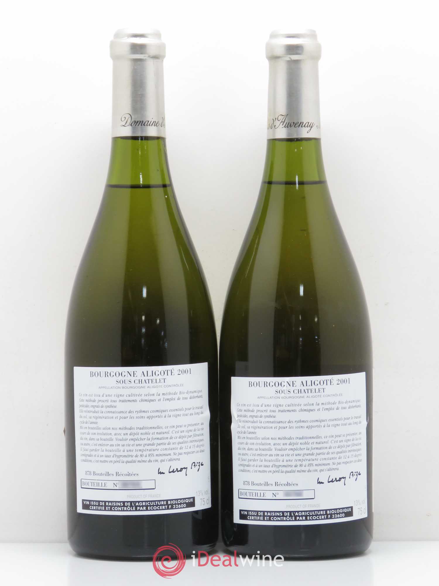 Bourgogne Aligoté Sous Chatelet d'Auvenay (Domaine) Sous Chatelet 2001 - Lot de 2 bouteilles - 1