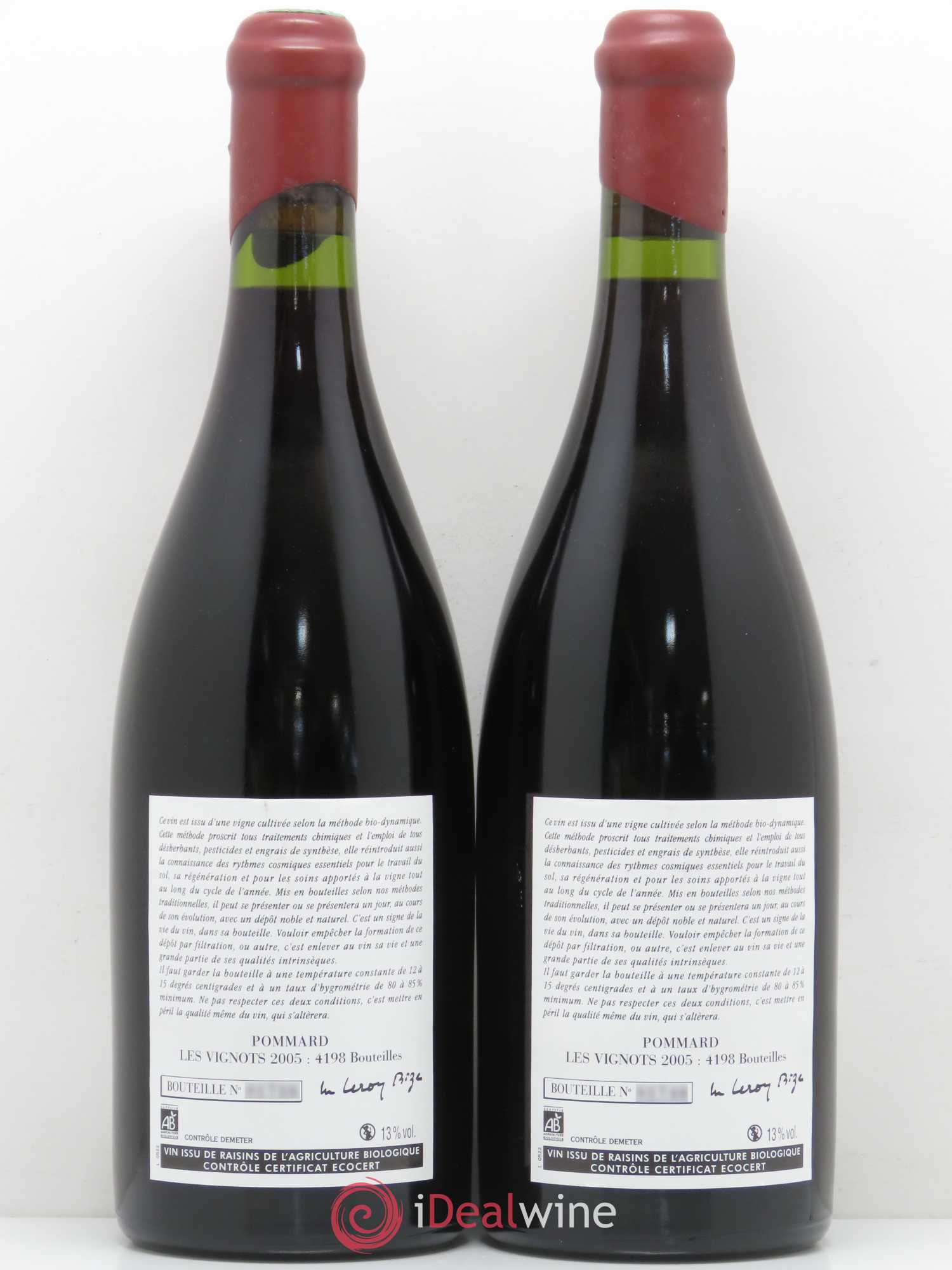 Pommard Les Vignots Leroy (Domaine) 2005 - Lot de 2 bouteilles - 1
