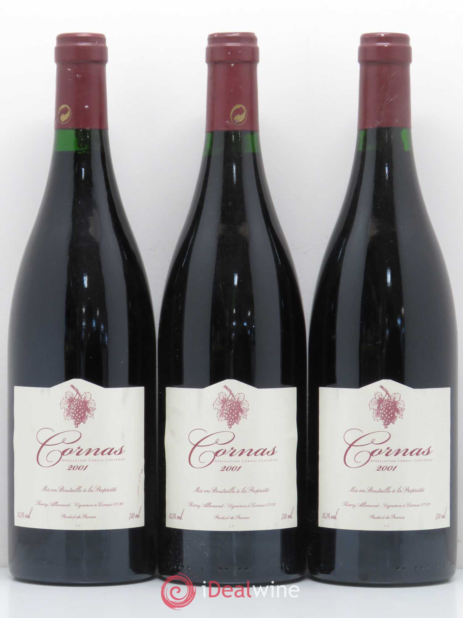 Cornas Thierry Allemand cuvée sans souffre 2001 - Posten von 3 Flaschen - 0