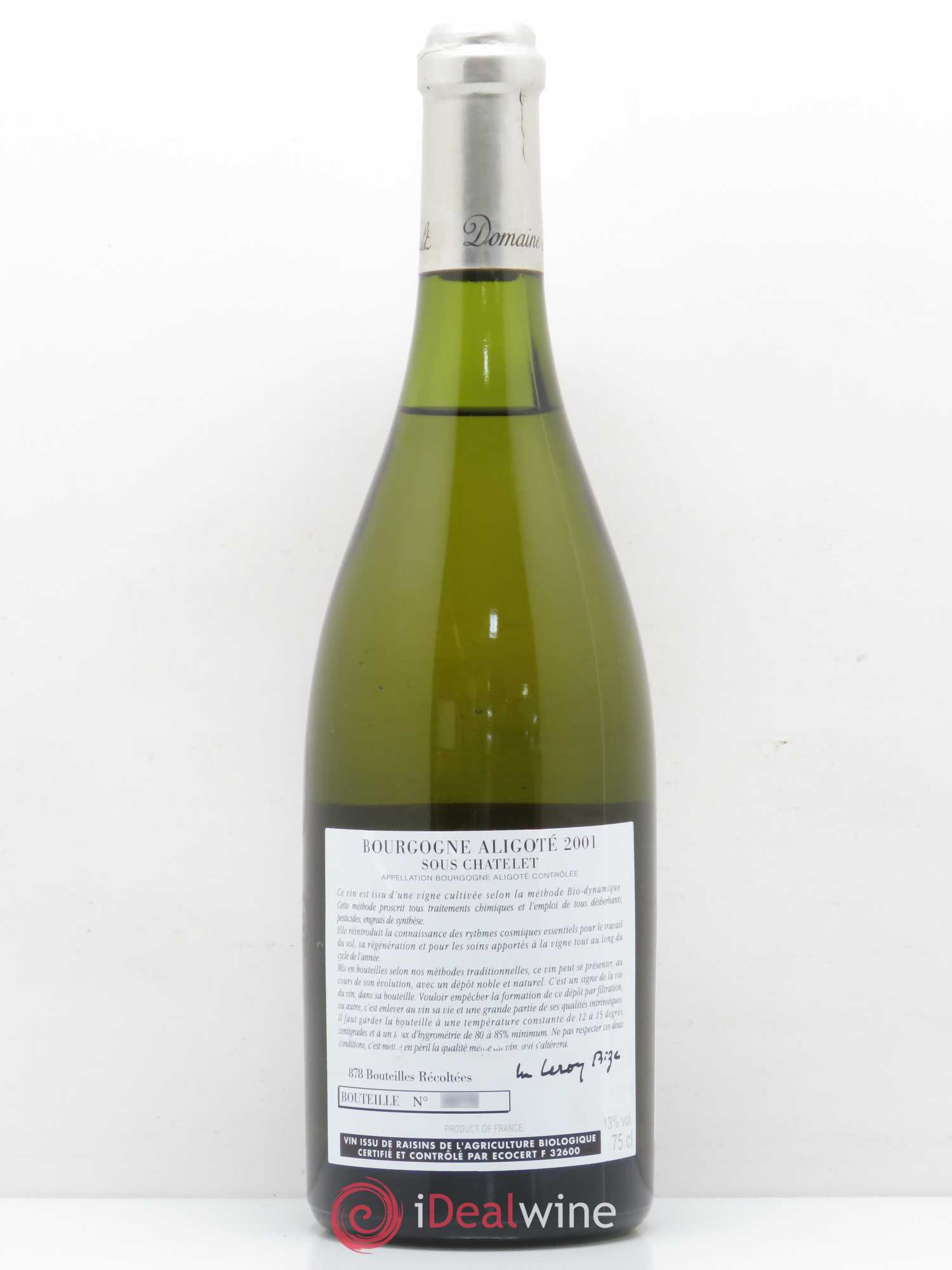 Bourgogne Aligoté Sous Chatelet d'Auvenay (Domaine) Sous Chatelet 2001 - Lot de 1 bouteille - 1