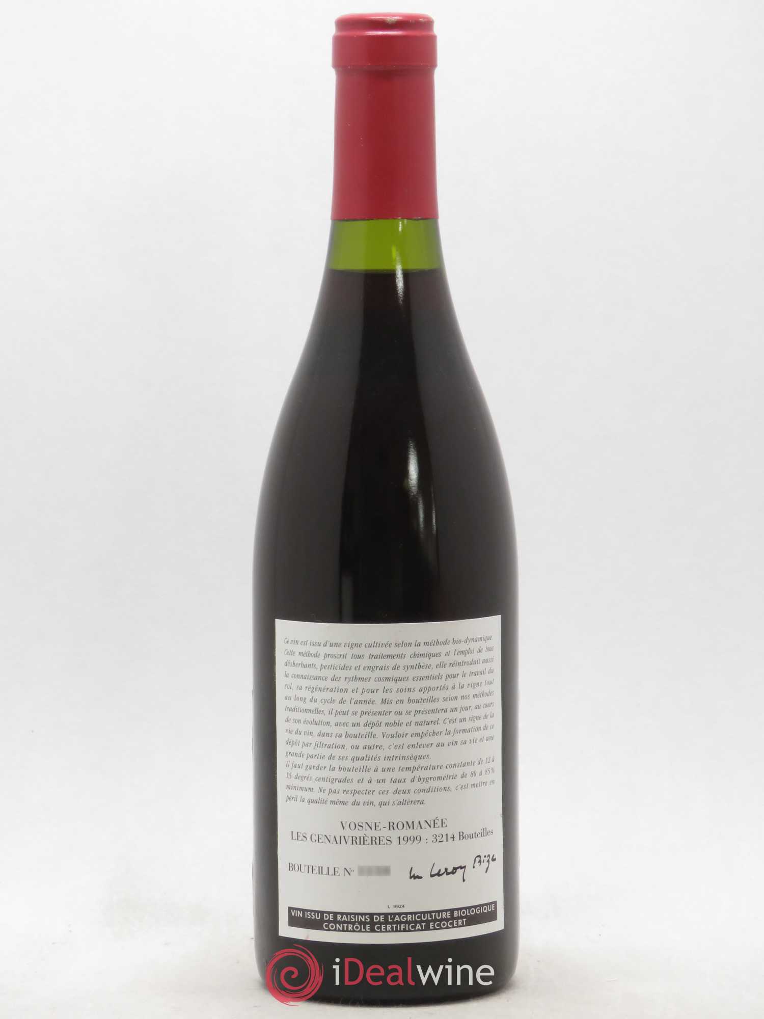 Vosne-Romanée Les Genaivrières Leroy (Domaine) 1999 - Lot de 1 bouteille - 1