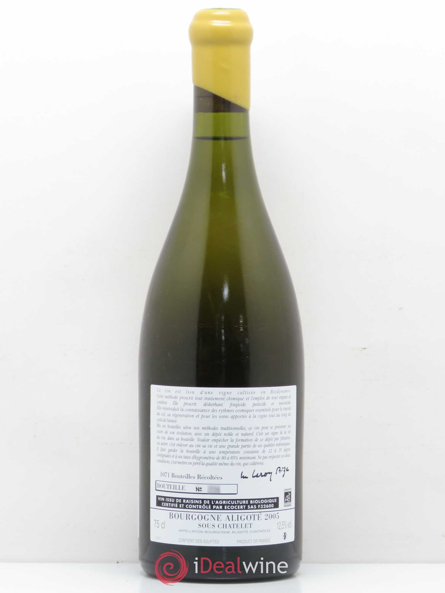 Bourgogne Aligoté Sous Chatelet d'Auvenay (Domaine) Sous Chatelet  2005 - Lot de 1 bouteille - 1