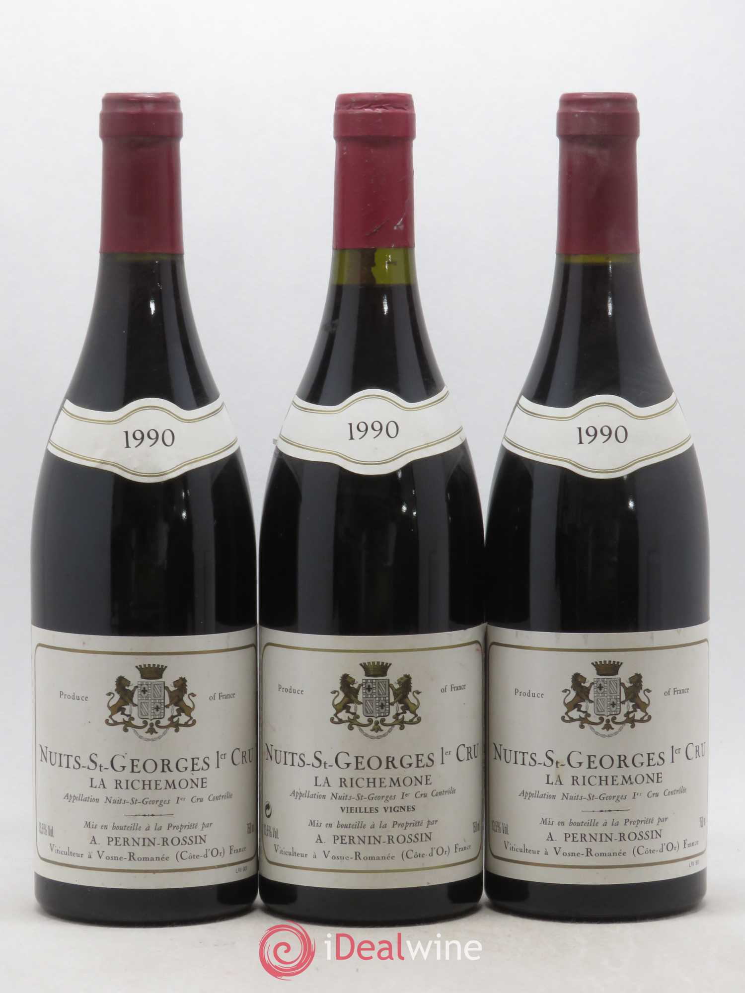 Nuits-Saint-Georges 1er Cru La Richemone Pernin-Rossin Richemone Pernin Rossin 1990 - Lot de 3 bouteilles - 0