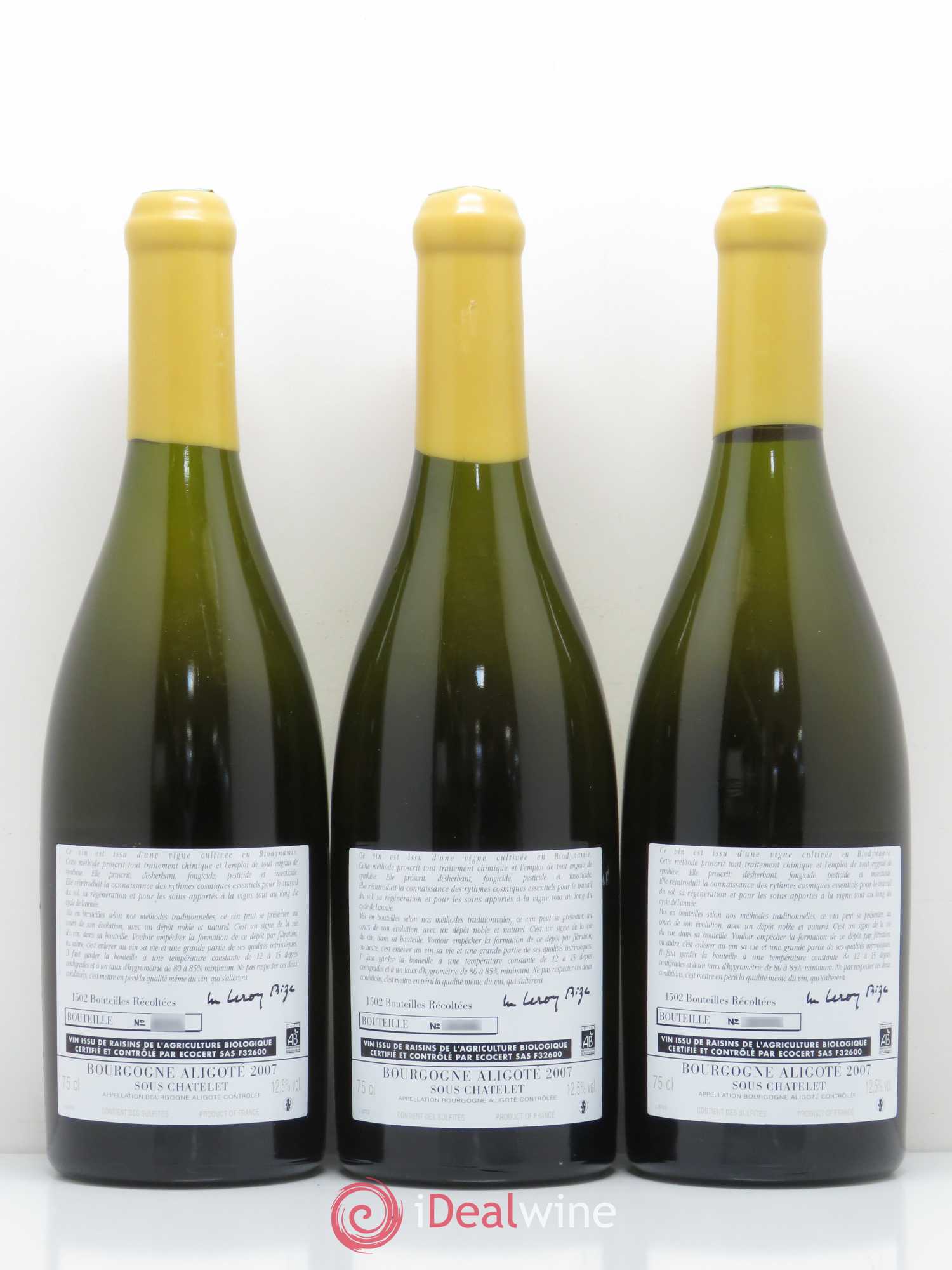 Bourgogne Aligoté Sous Chatelet d'Auvenay (Domaine) Sous Chatelet 2007 - Lot de 3 bouteilles - 1