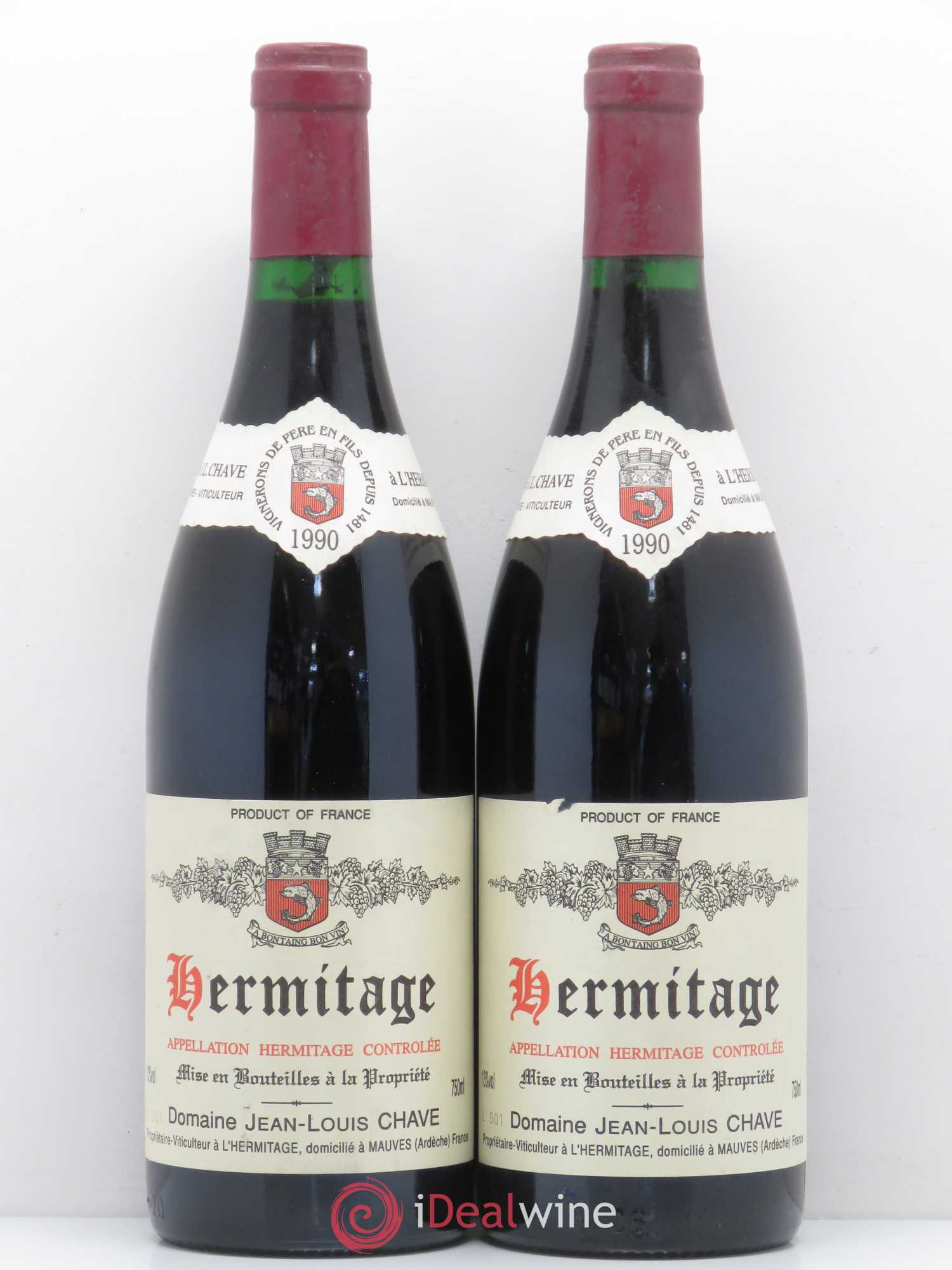 Hermitage Jean-Louis Chave 1990 - Lot de 2 bouteilles - 0