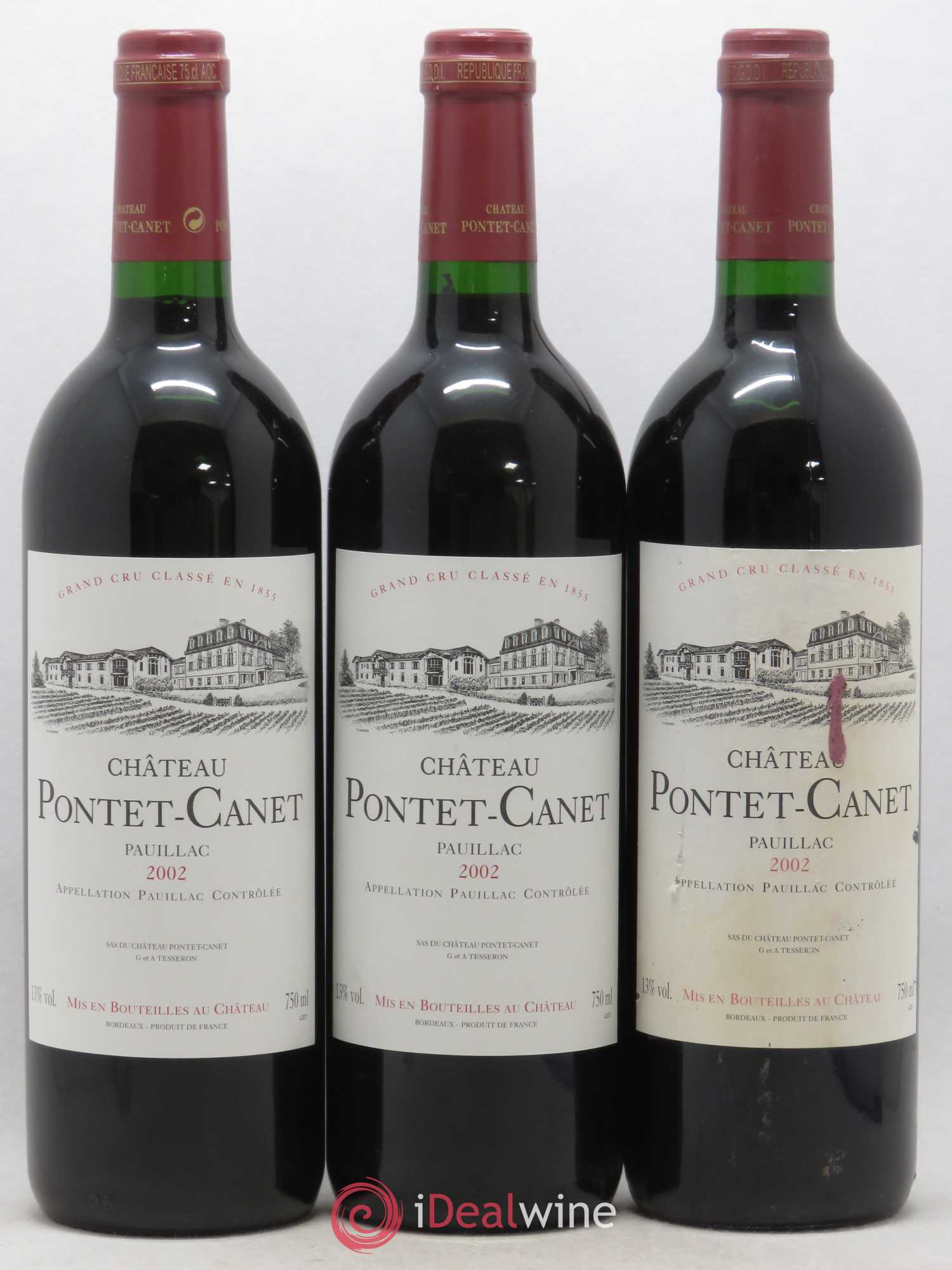 Château Pontet Canet 5ème Grand Cru Classé 2002 - Lot de 3 bouteilles - 0