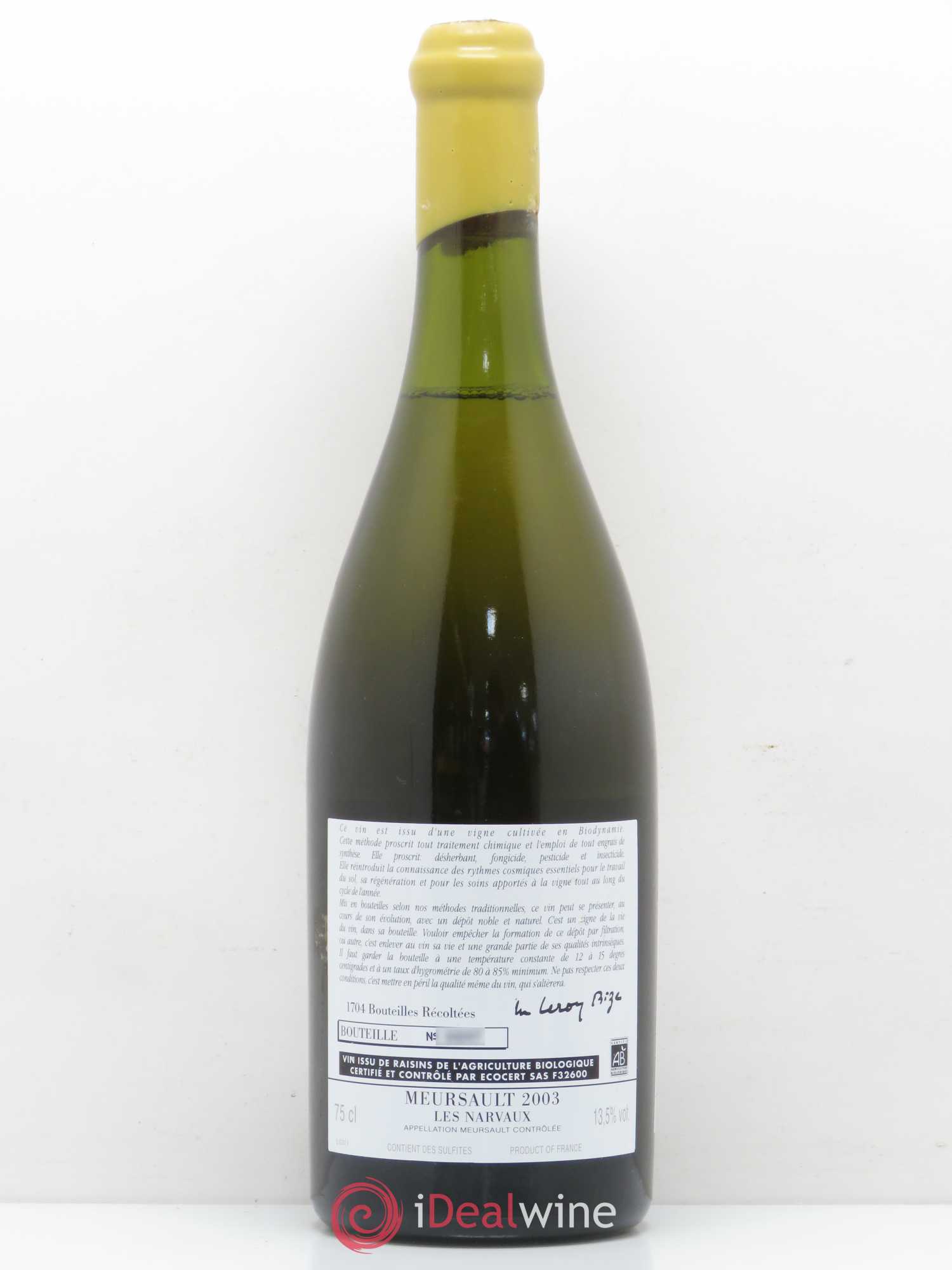 Meursault Les Narvaux d'Auvenay (Domaine) 2003 - Lot de 1 bouteille - 1