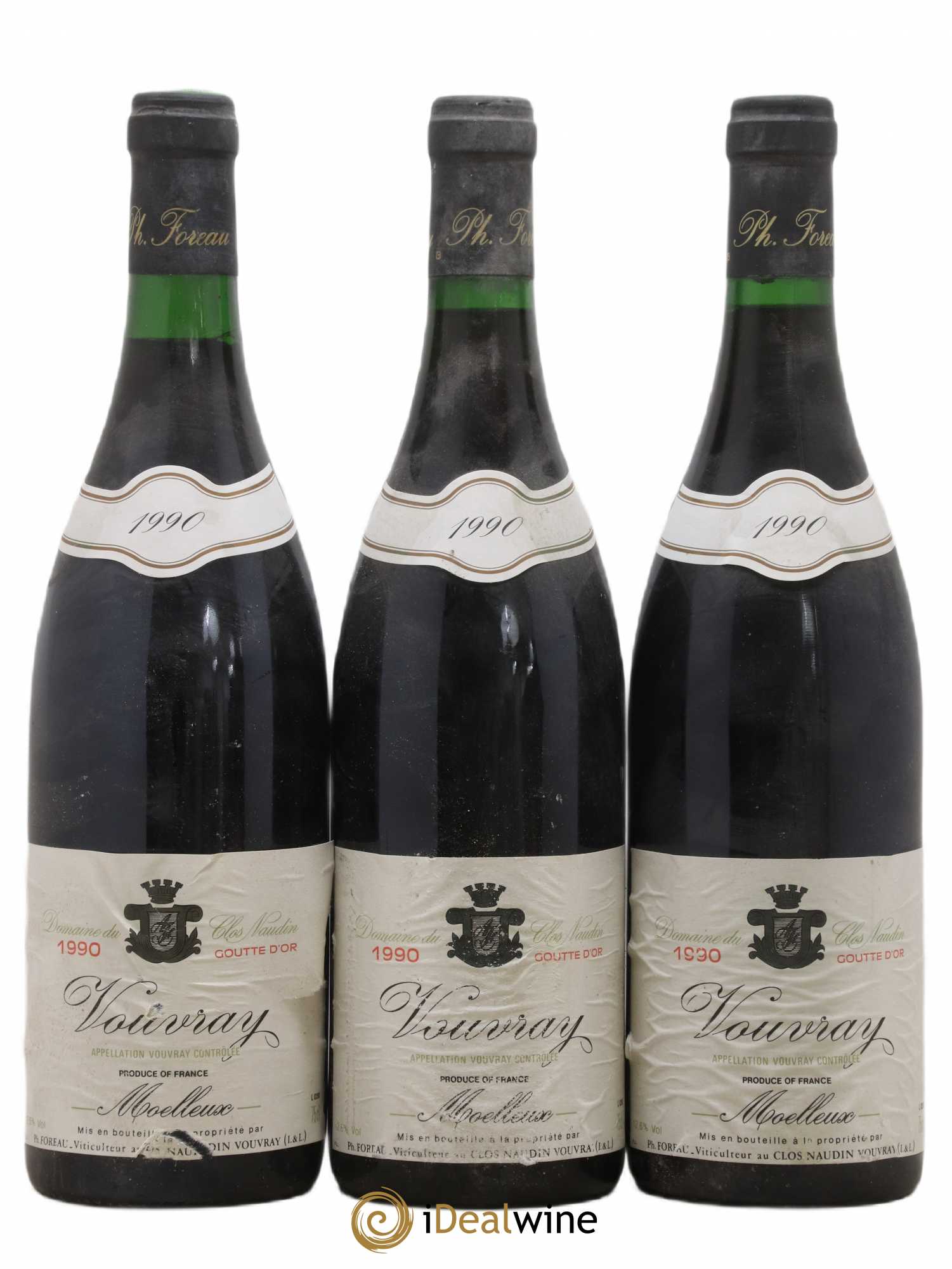 Vouvray Goutte d'Or Clos Naudin - Philippe Foreau 1990 - Lotto di 3 bottiglie - 0