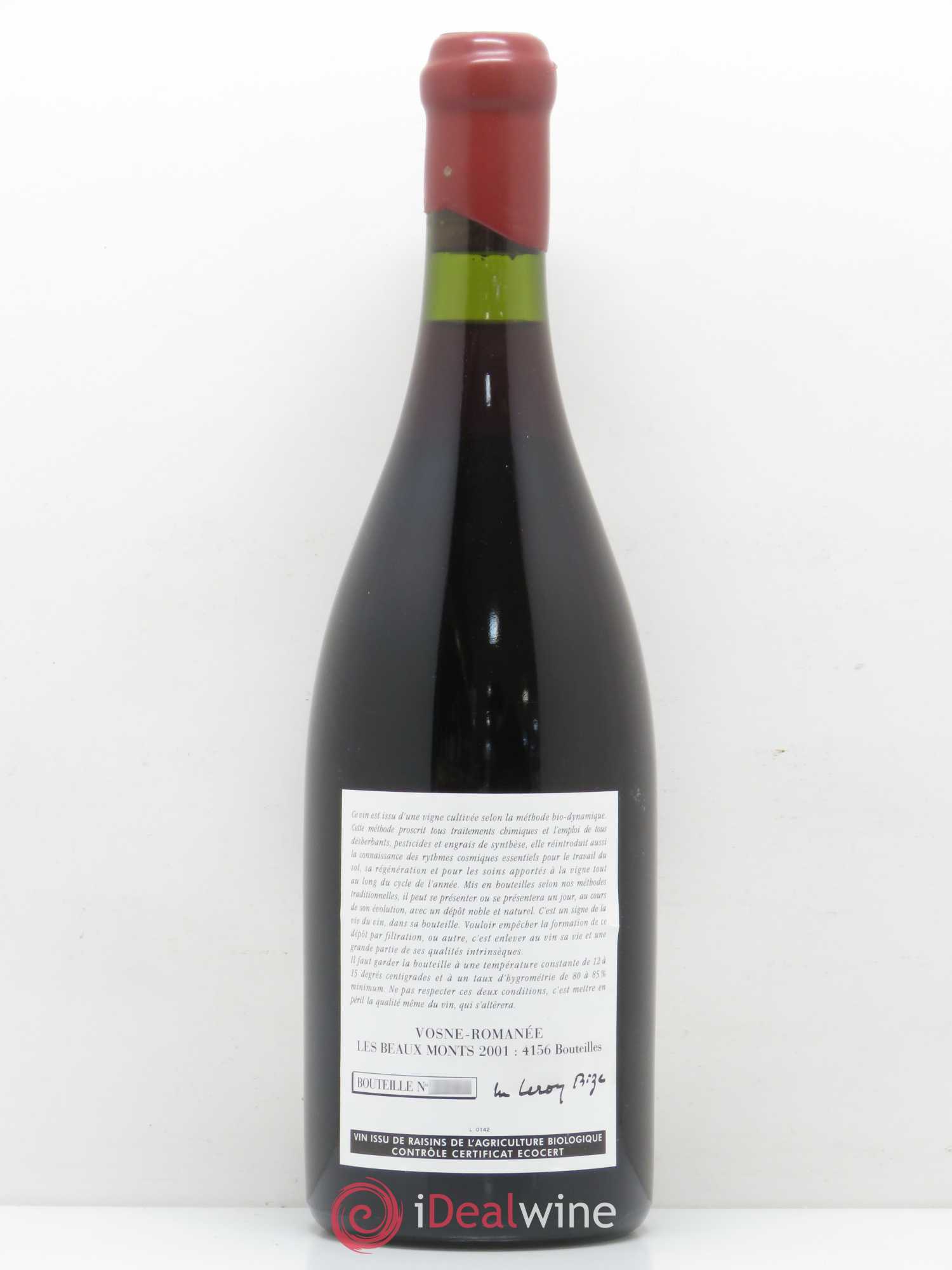 Vosne-Romanée 1er Cru Les Beaux-Monts Leroy (Domaine) 2001 - Lot de 1 bouteille - 1
