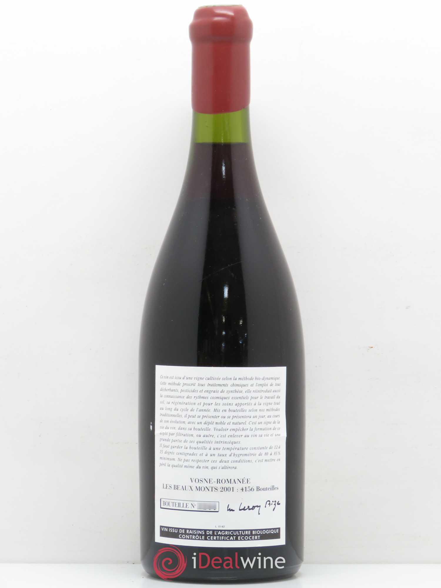 Vosne-Romanée 1er Cru Les Beaux-Monts Leroy (Domaine) 2001 - Lot de 1 bouteille - 1