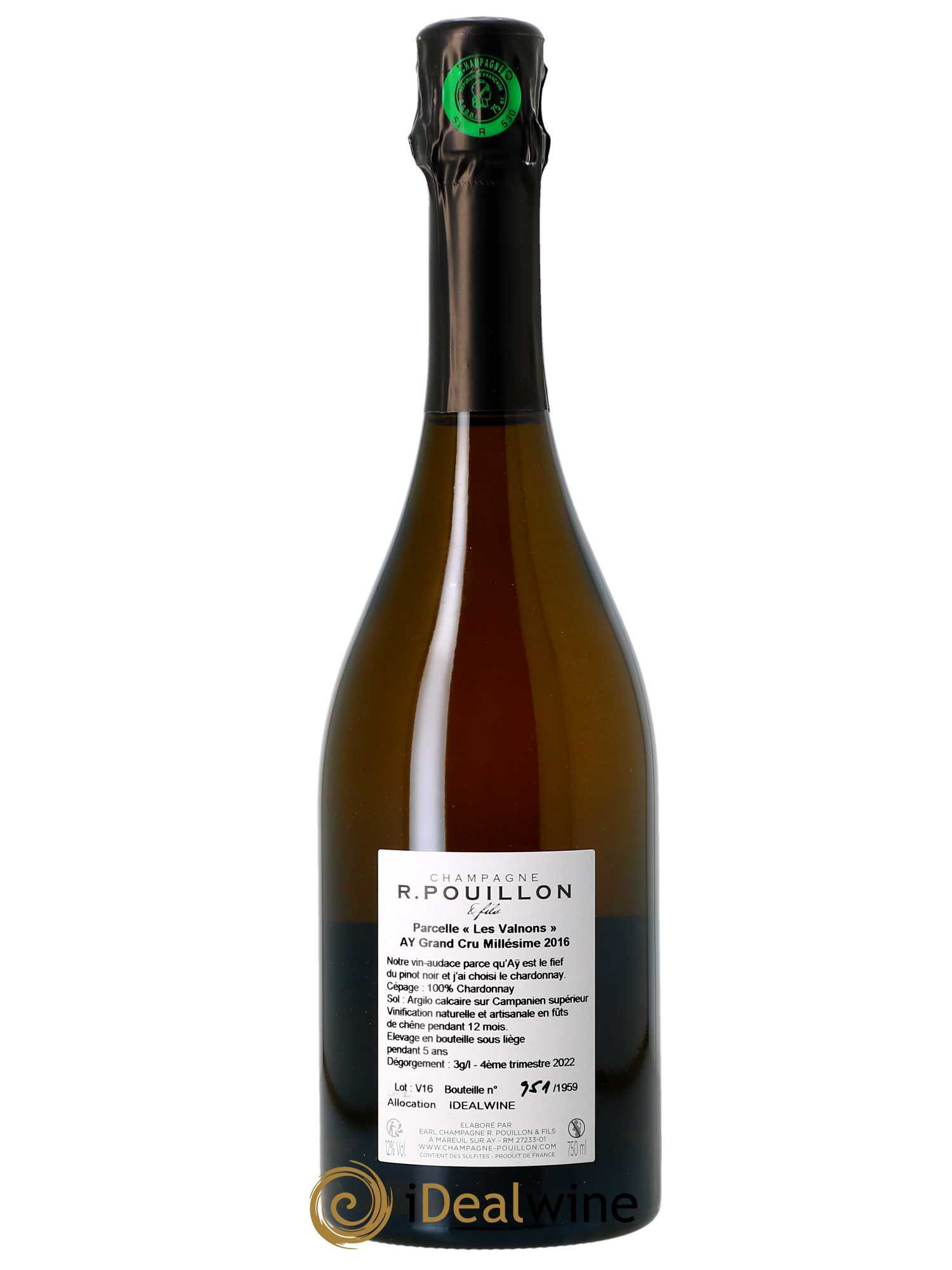 Les Valnons Grand Cru Extra-Brut R. Pouillon & fils 2016 - Lot de 1 bouteille - 1