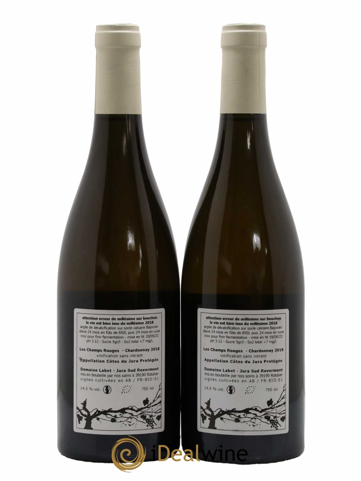 Côtes du Jura Chardonnay Les Champs Rouges Romain - Julien - Charline Labet 2018 - Posten von 2 Flaschen - 1