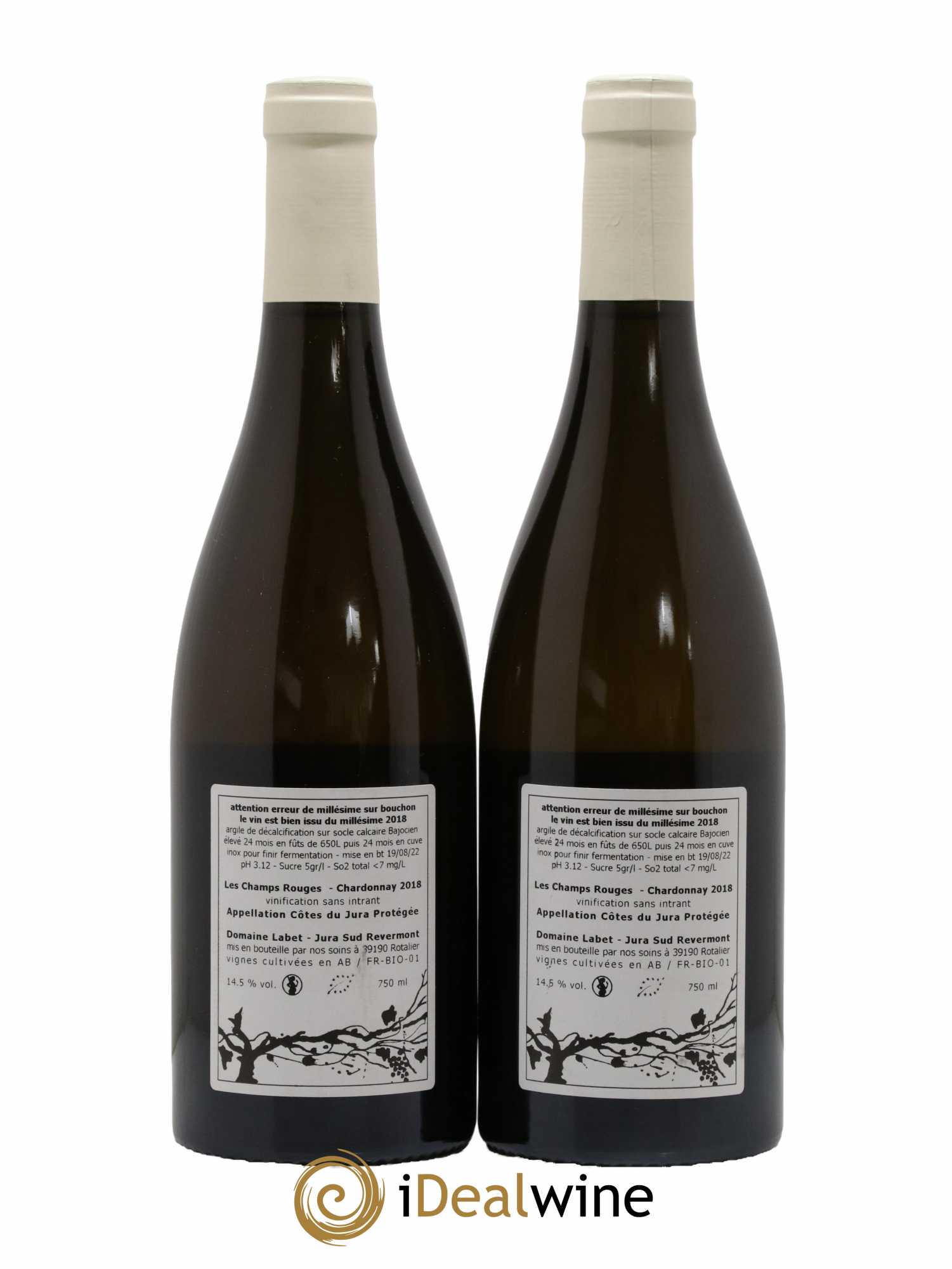 Côtes du Jura Chardonnay Les Champs Rouges Romain - Julien - Charline Labet 2018 - Posten von 2 Flaschen - 1