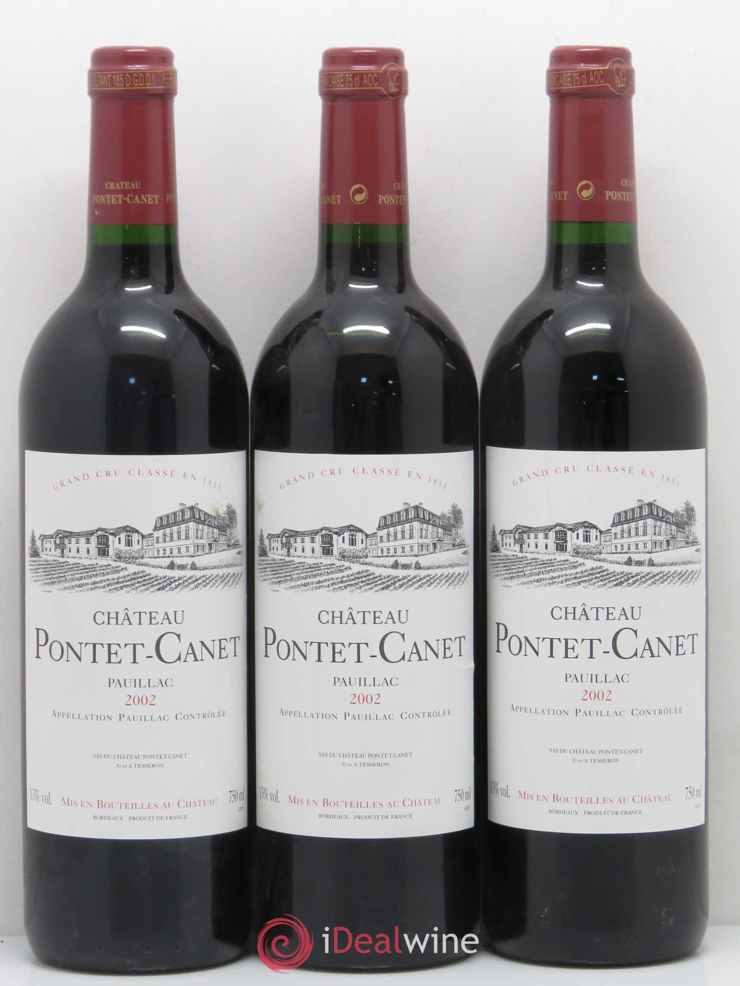 Château Pontet Canet 5ème Grand Cru Classé 2002 - Lot de 3 bouteilles - 0