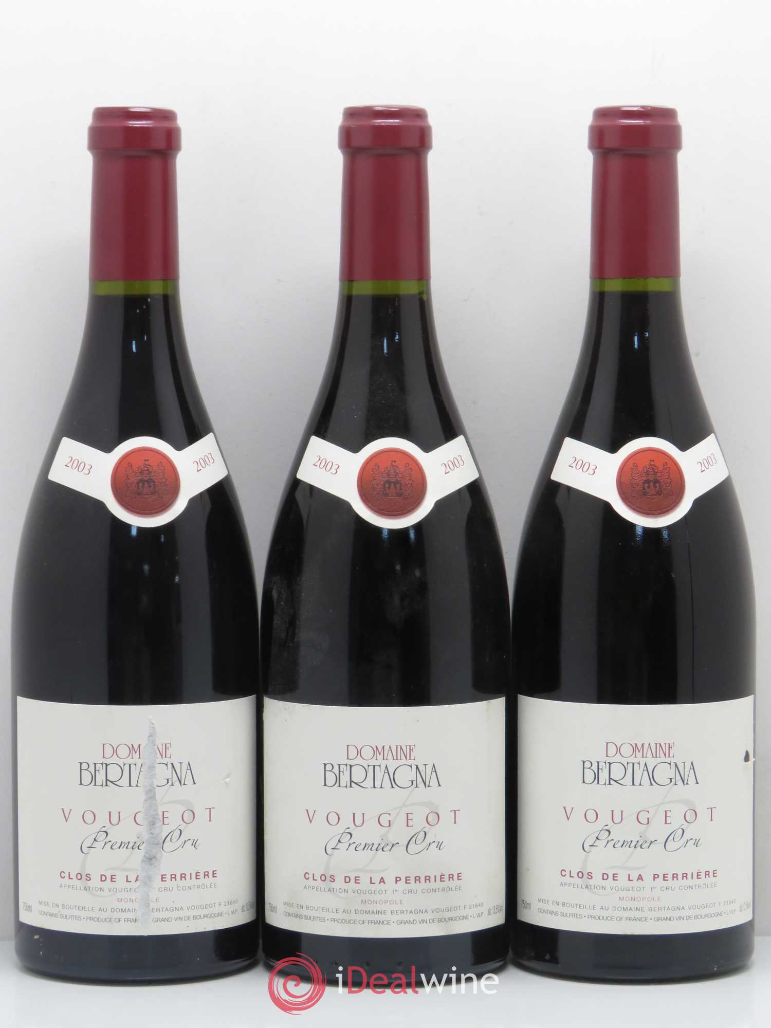 Vougeot 1er Cru Clos de La Perrière Monopole Bertagna 2003 - Lot de 3 bouteilles - 0