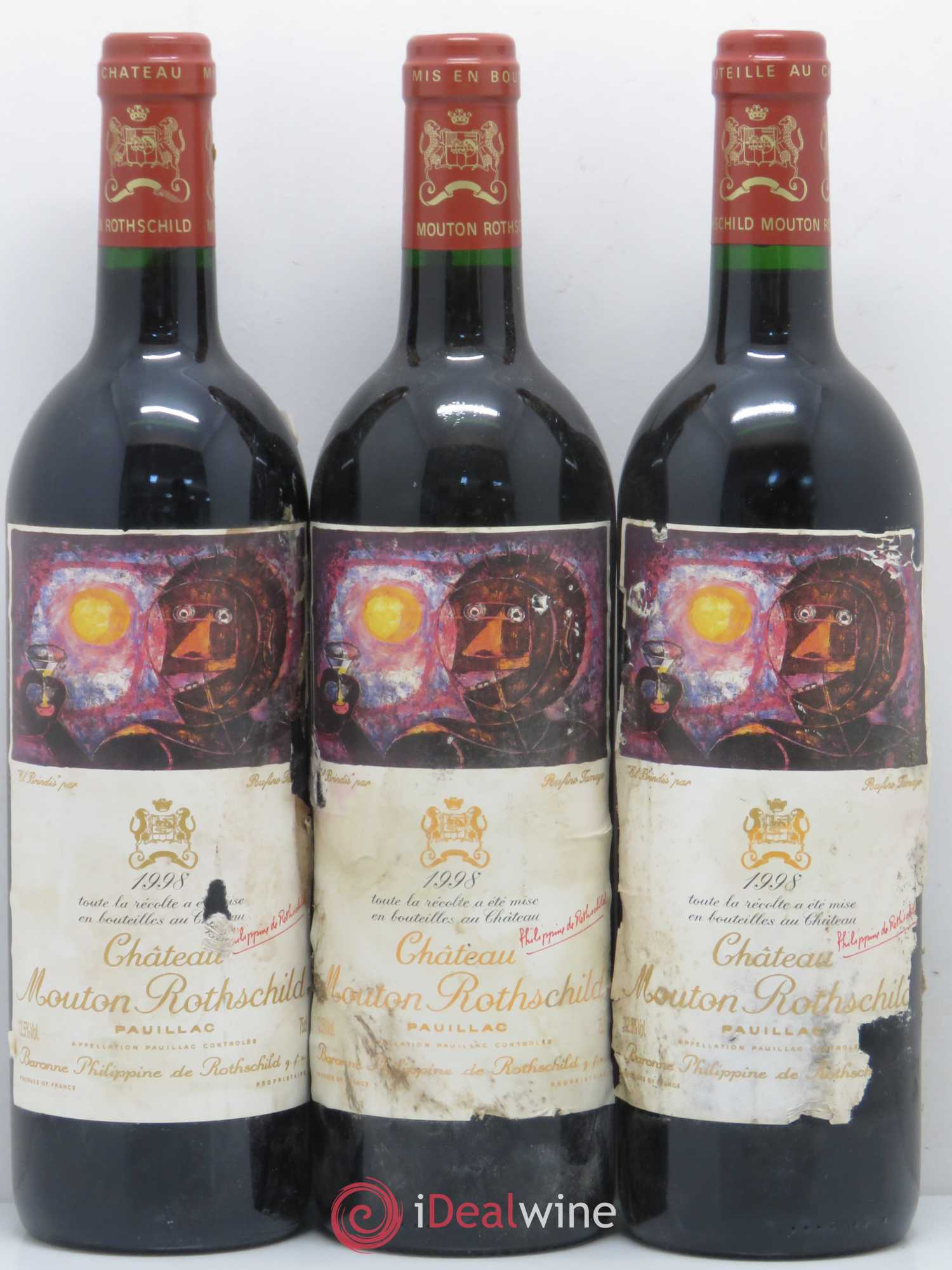 Château Mouton Rothschild 1er Grand Cru Classé 1998 - Lot de 3 bouteilles - 0