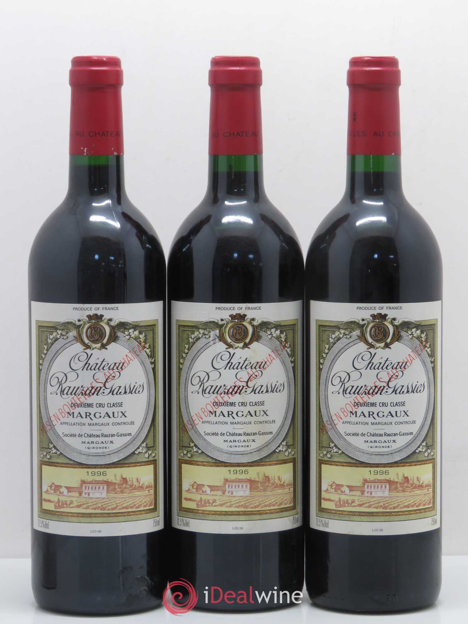 Château Rauzan-Gassies 2ème Grand Cru Classé 1996 - Lot de 3 bouteilles - 0