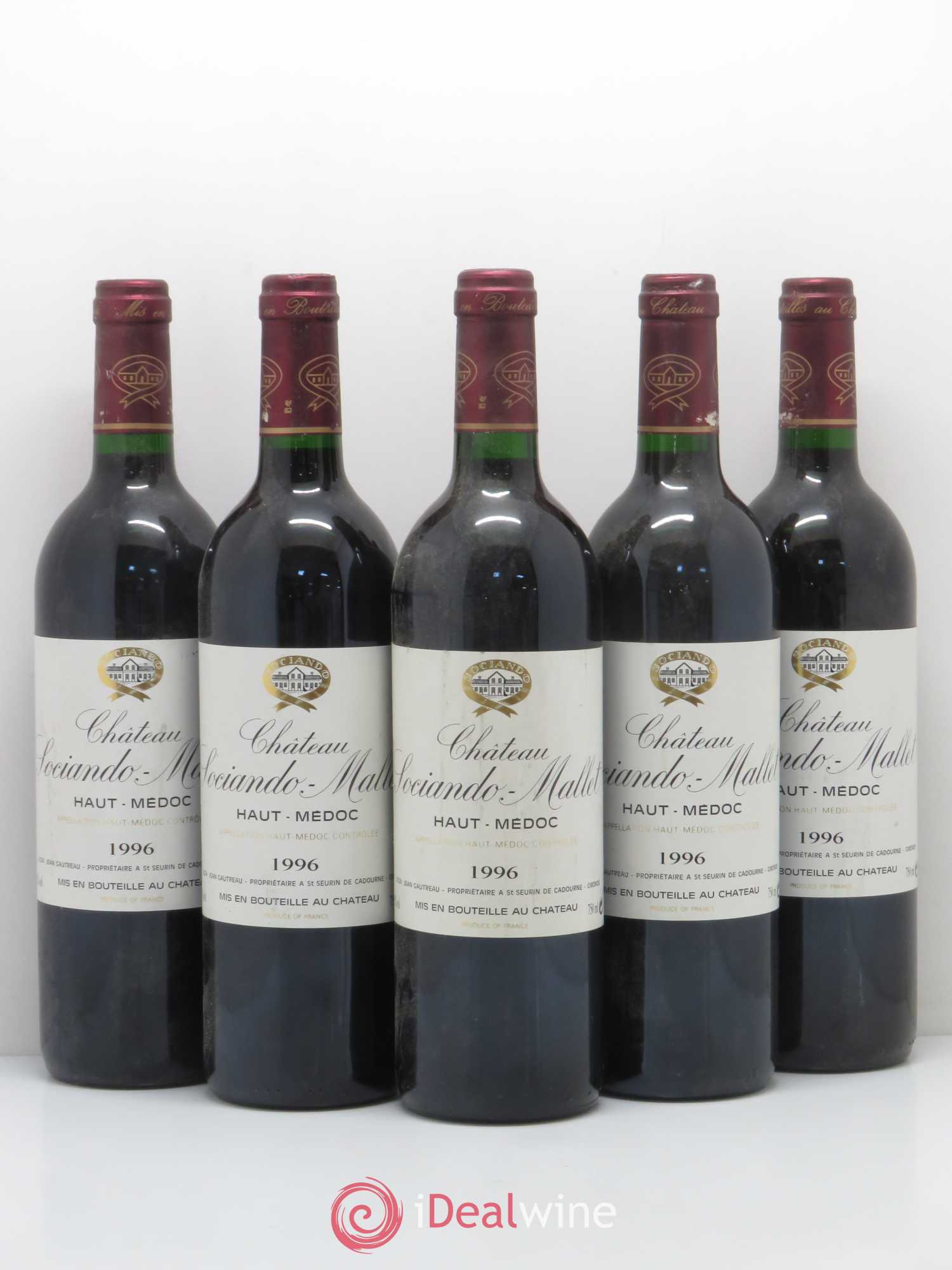 Château Sociando Mallet 1996 - Lot de 5 bouteilles - 0