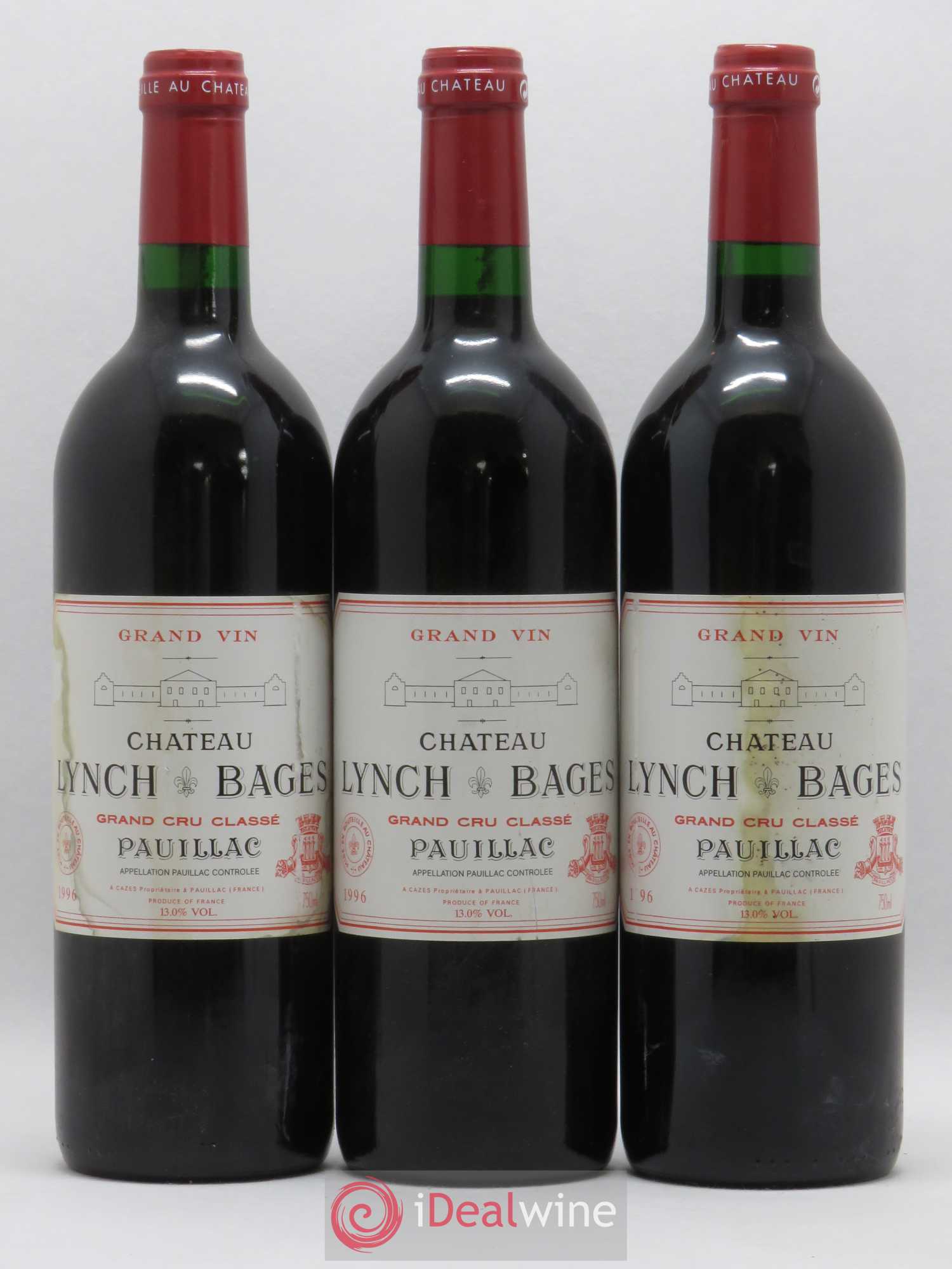 Château Lynch Bages 5ème Grand Cru Classé 1996 - Lot de 3 bouteilles - 0
