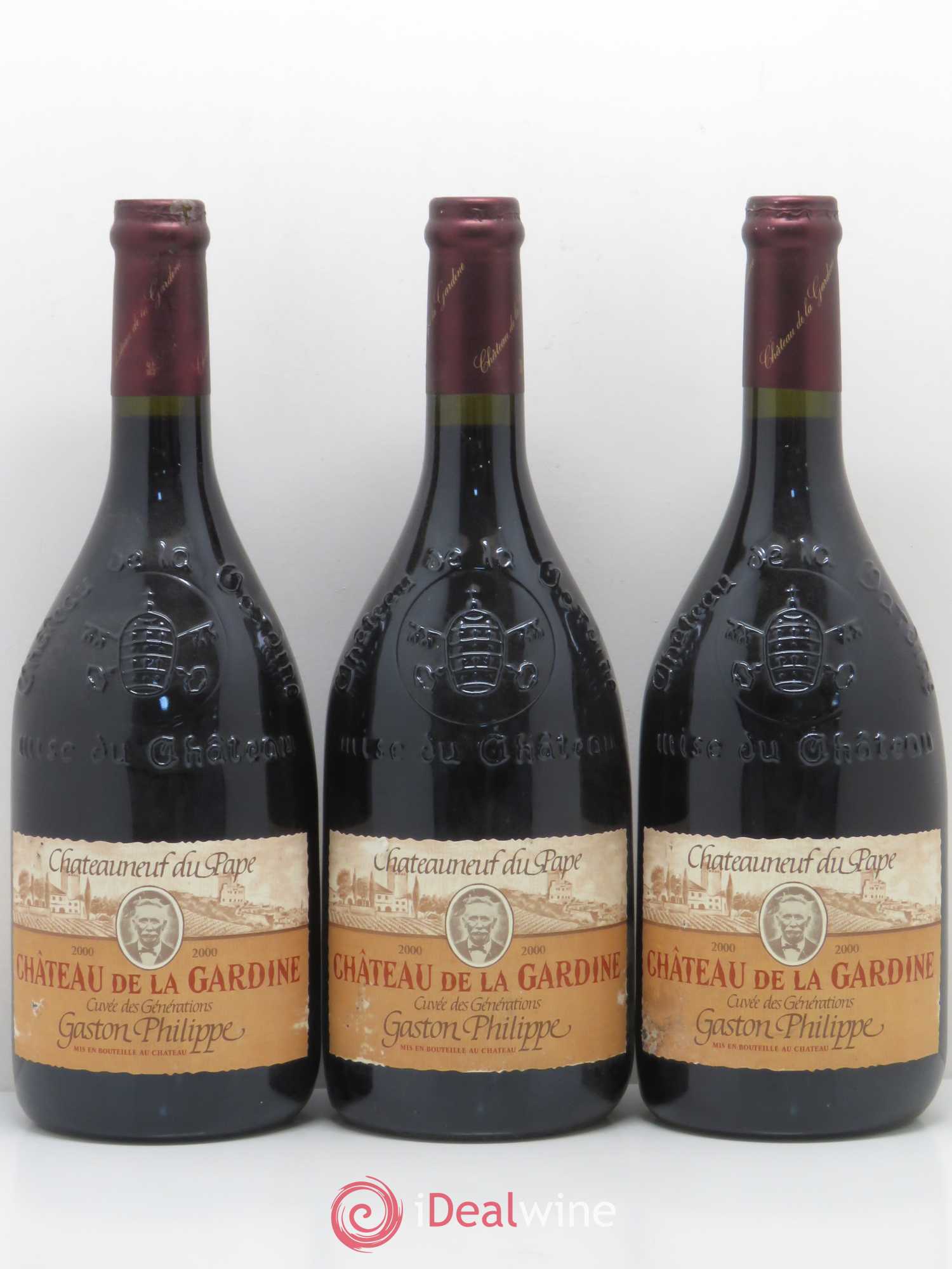 Châteauneuf-du-Pape Château de La Gardine Cuvée des Générations Gaston Philippe Famille Brunel 2000 - Lot de 3 bouteilles - 0