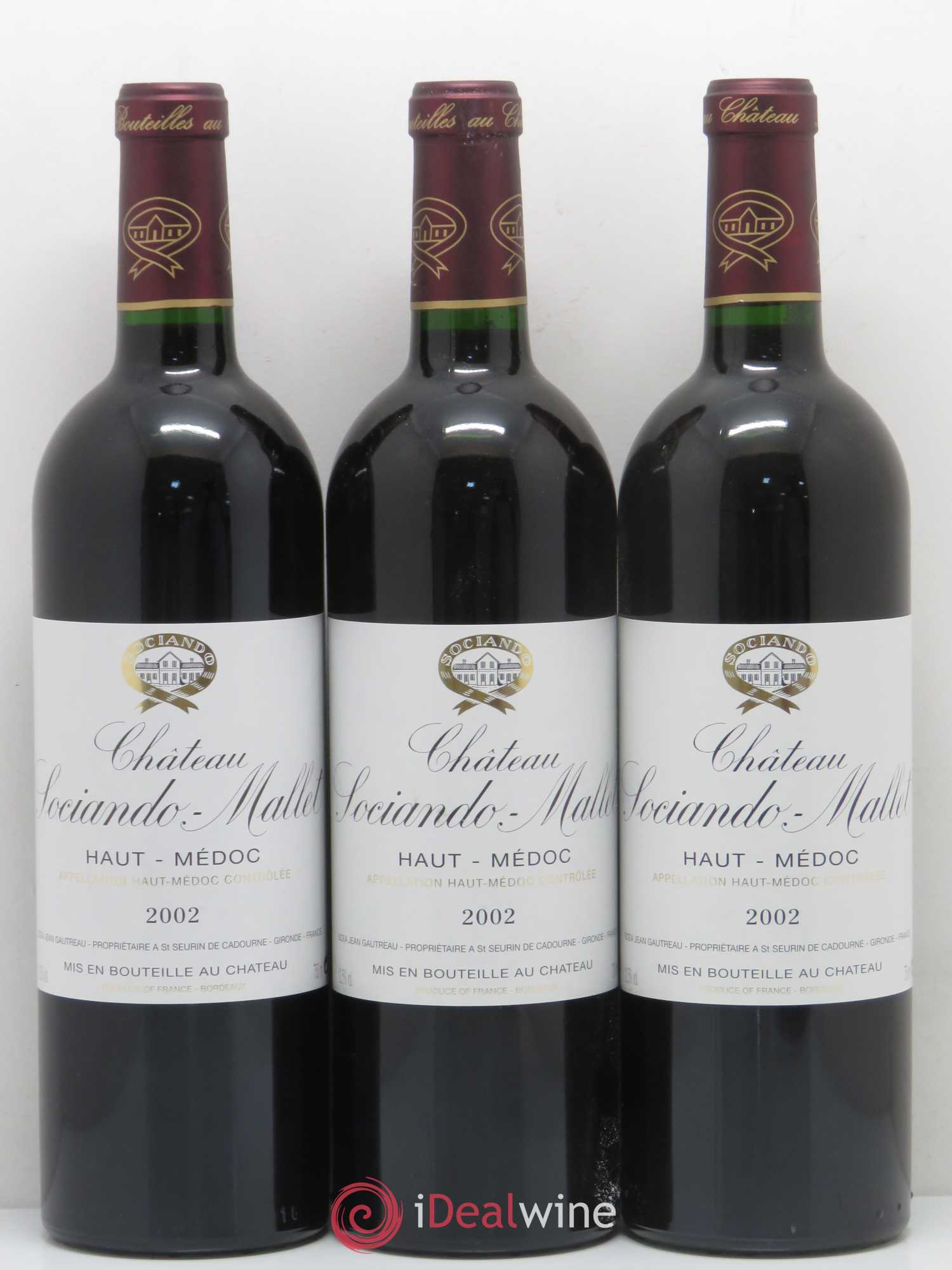 Château Sociando Mallet 2002 - Lot de 3 bouteilles - 0