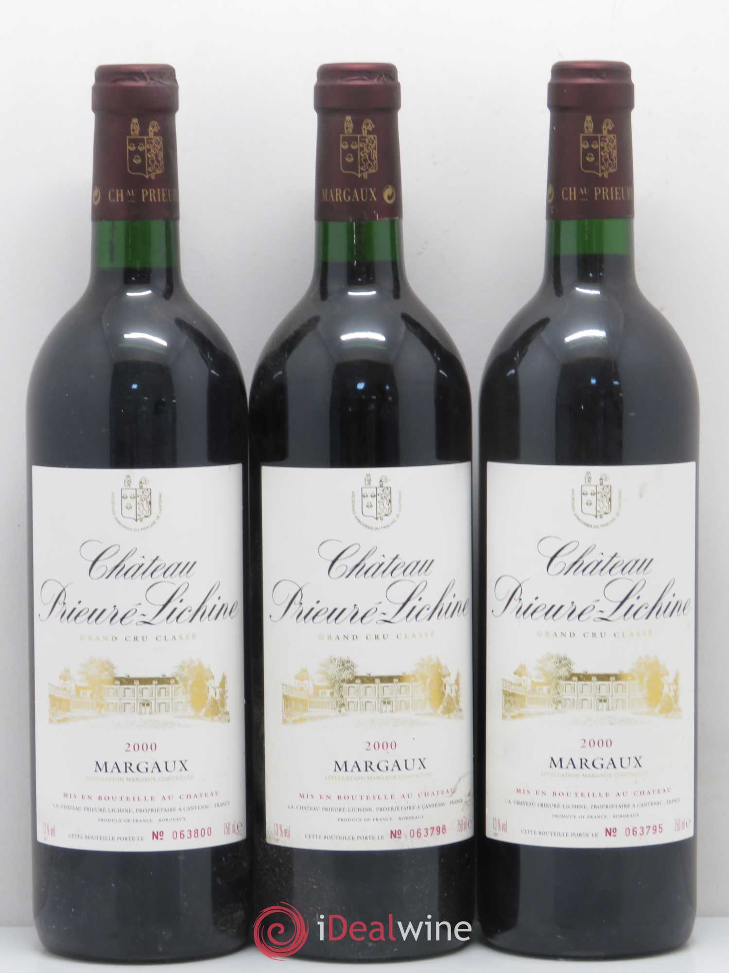 Château Prieuré Lichine 4ème Grand Cru Classé 2000 - Lot de 3 bouteilles - 0